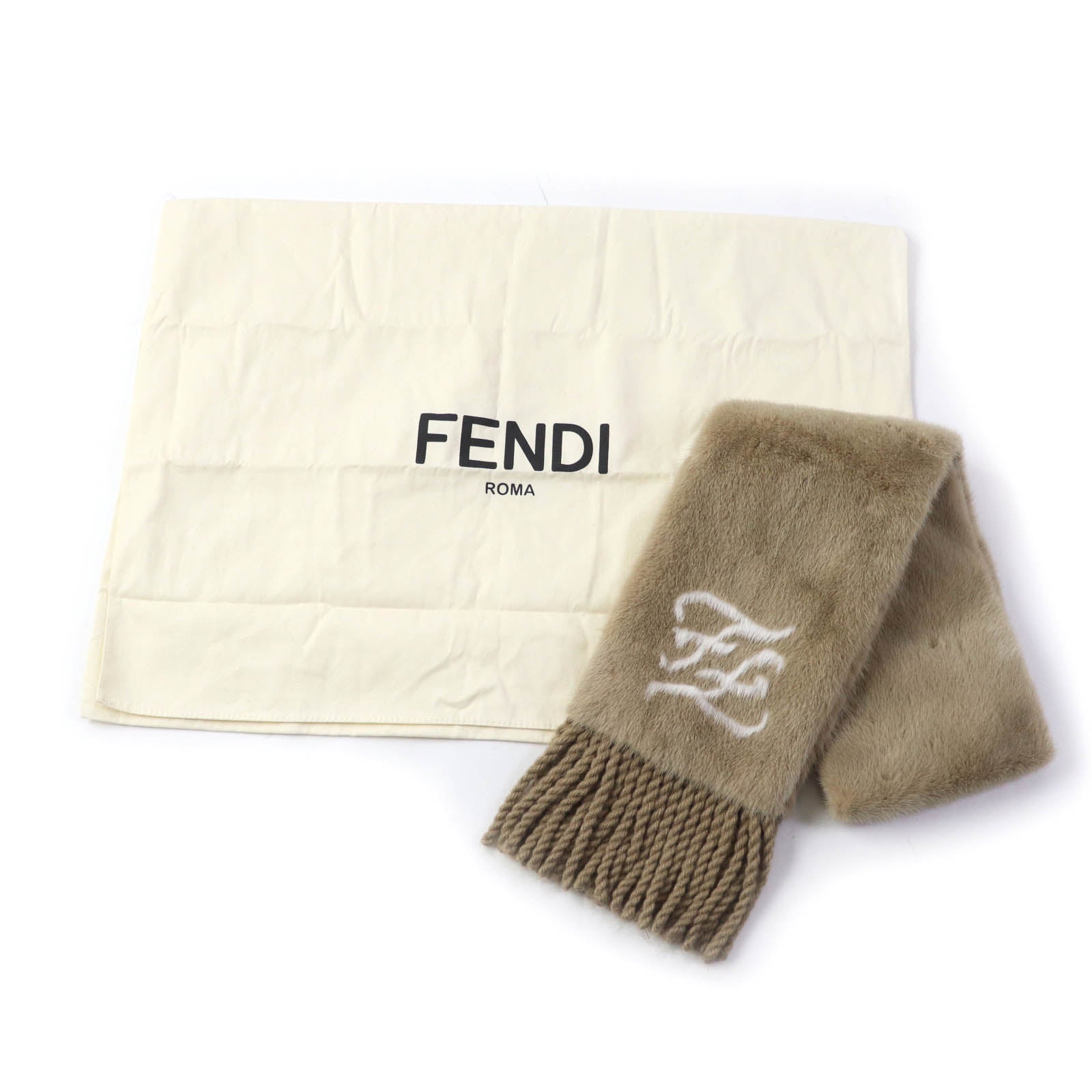 Fendi Mink Fur Tippet with Logo and Fringe