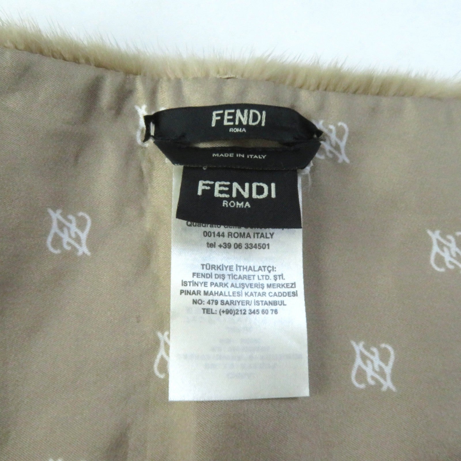 Fendi Mink Fur Tippet with Logo and Fringe