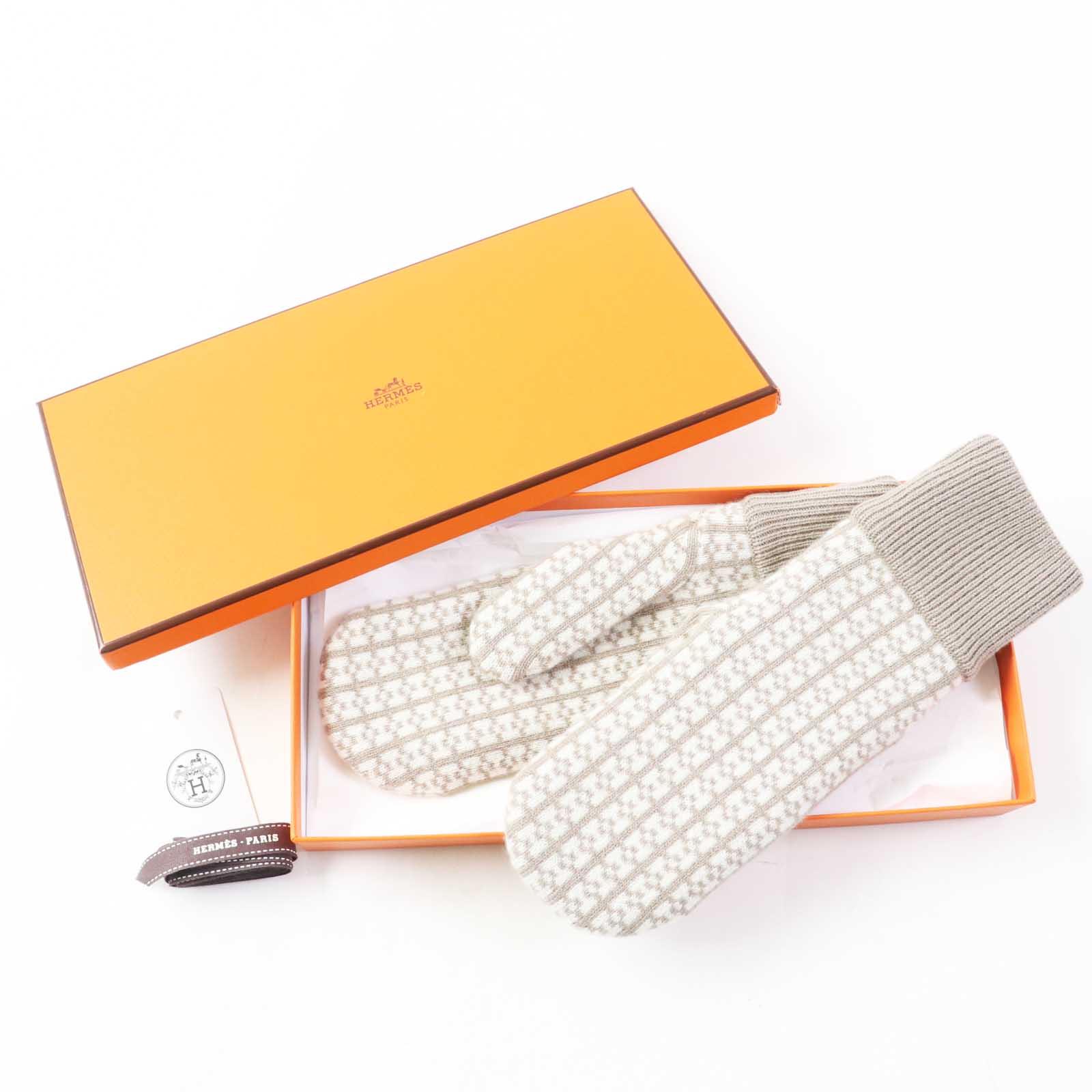 Hermes Cashmere Jacquard Knit Mittens Gloves