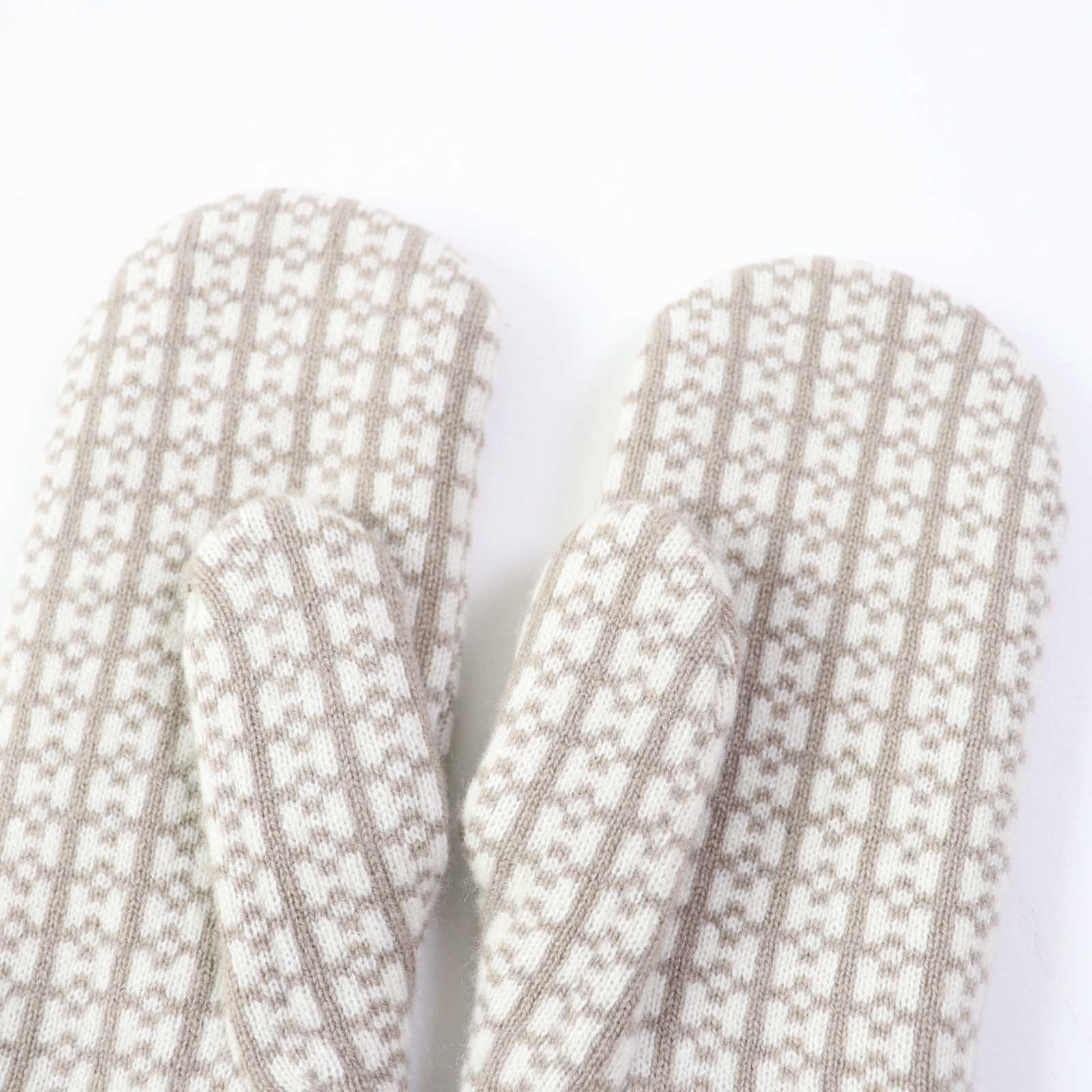 Hermes Cashmere Jacquard Knit Mittens Gloves