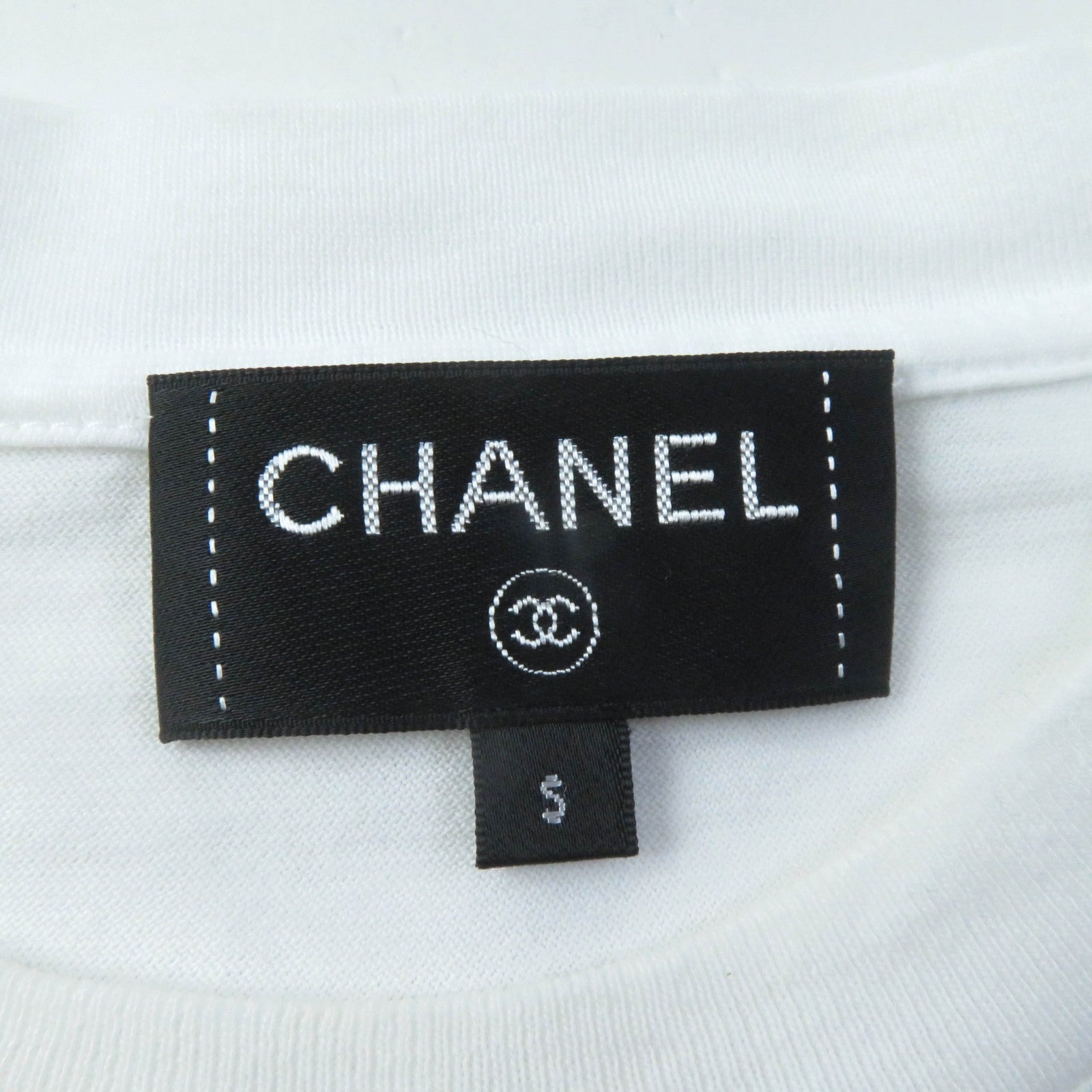 Chanel Cotton Sequin Camellia Logo Long Sleeve Tee