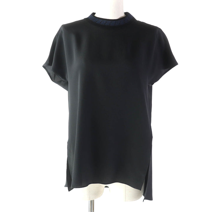 Fendi Silk FF Logo Zucca Blouse Black Blue 36