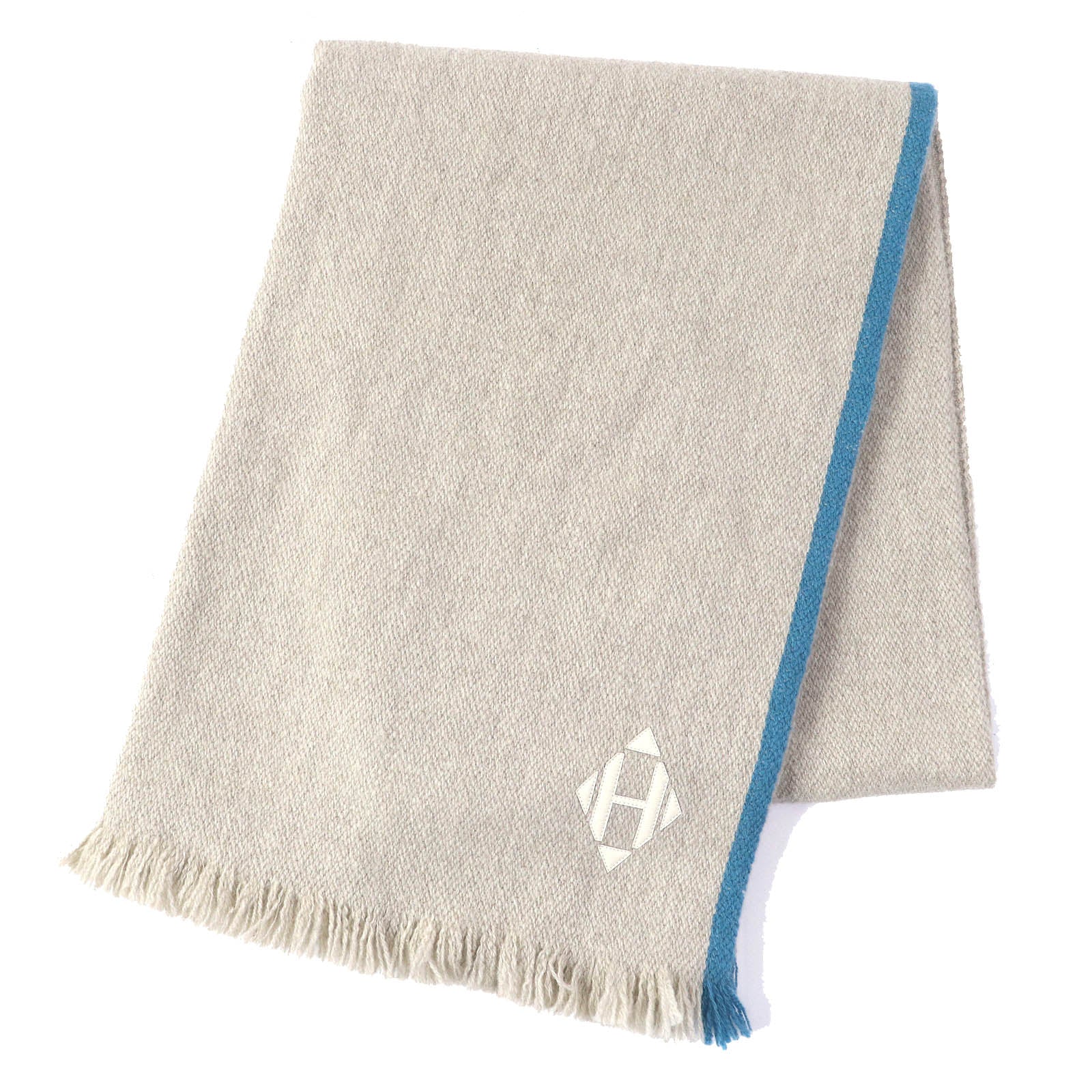 HERMES Yak Leather H Logo Fringe Blanket Shawl