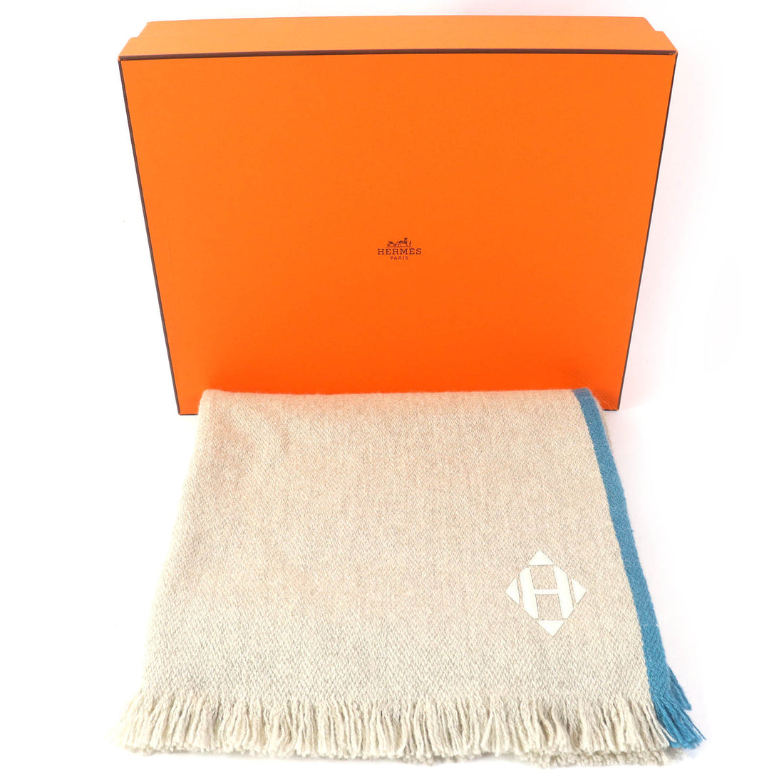 HERMES Yak Leather H Logo Blanket Shawl