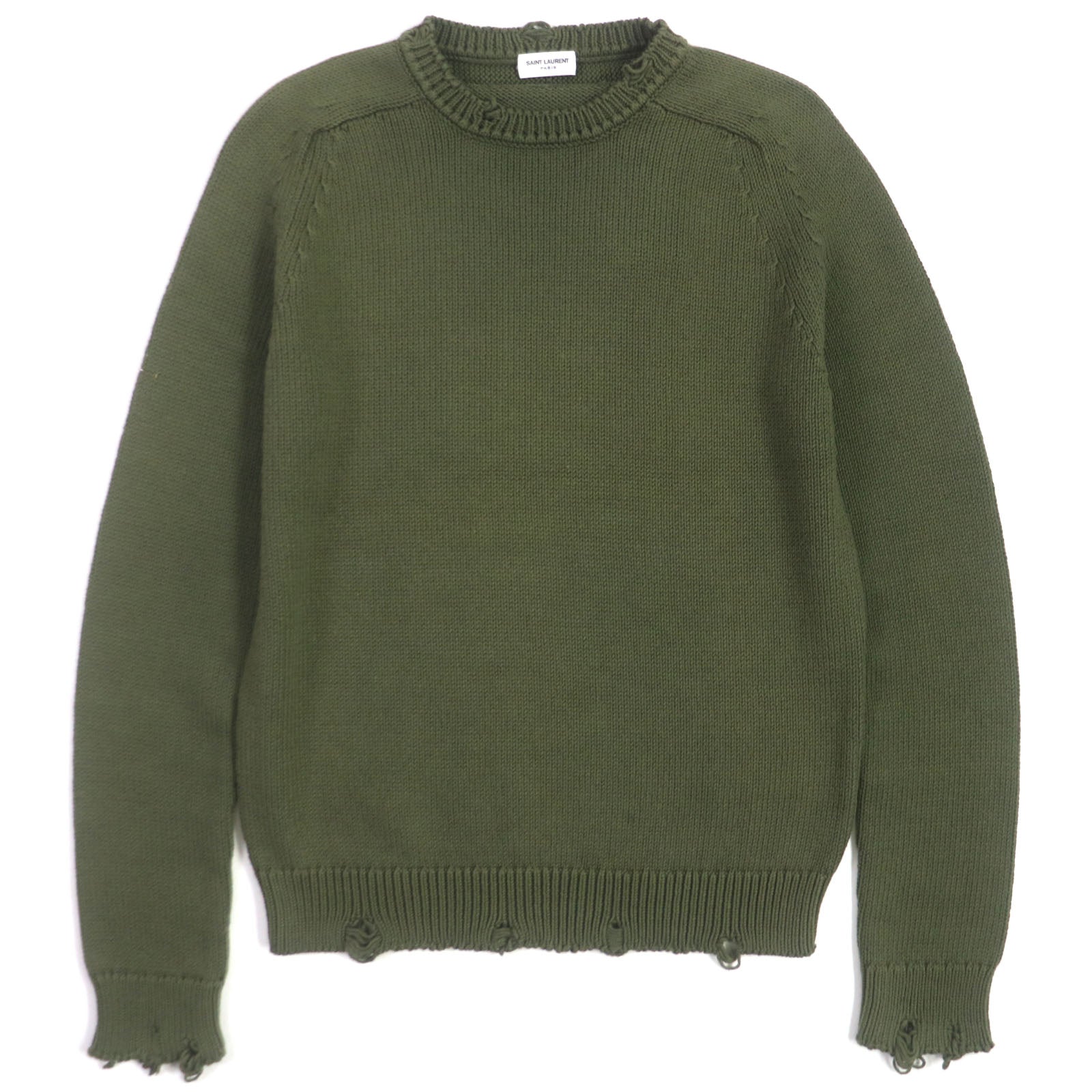 Saint Laurent Cotton Crew Neck Sweater Khaki M