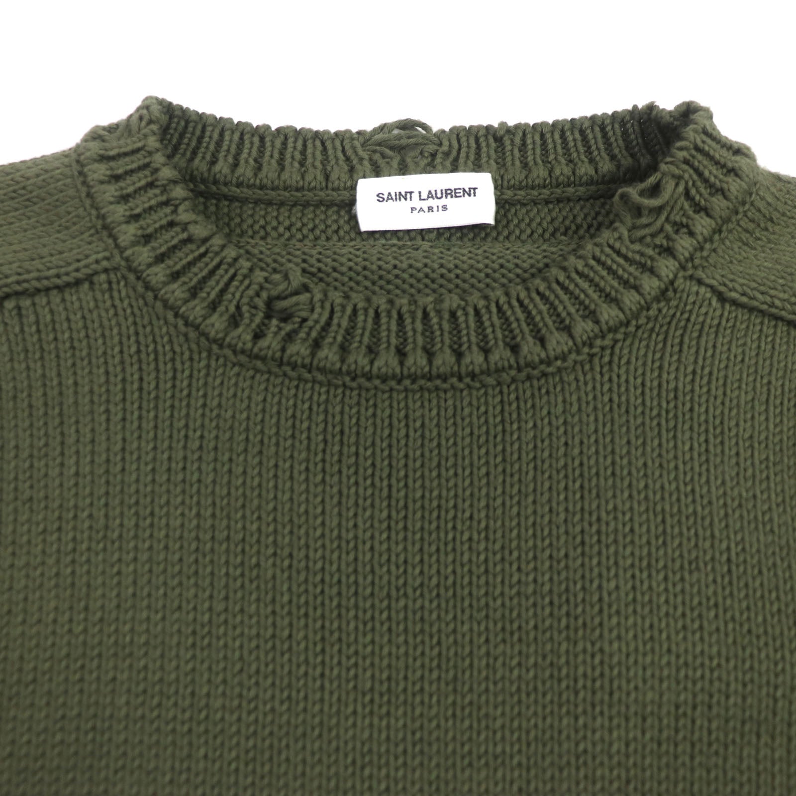 Saint Laurent Cotton Crew Neck Sweater Khaki M