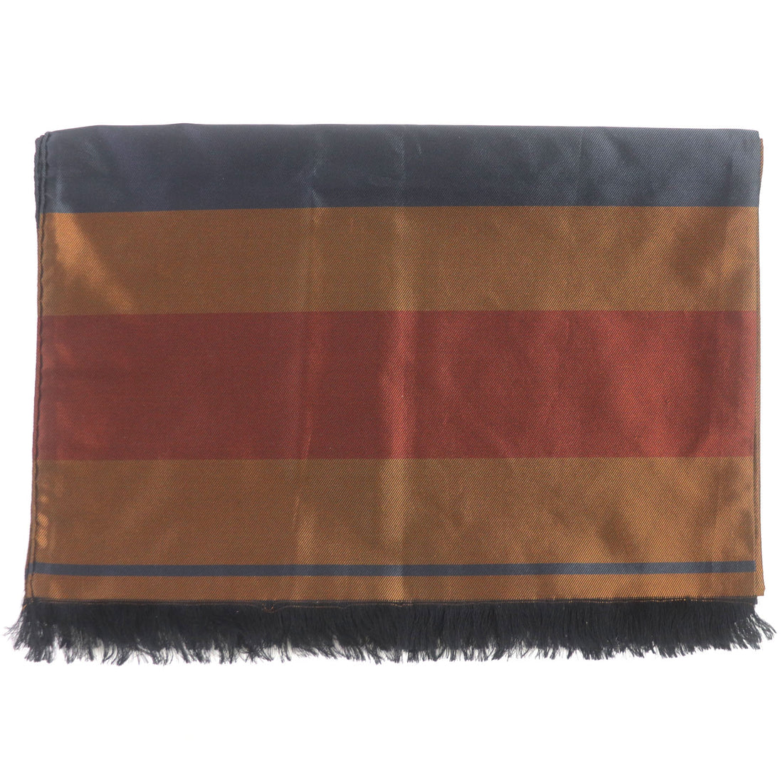 HERMES Silk Border Stripe Fringe Scarf