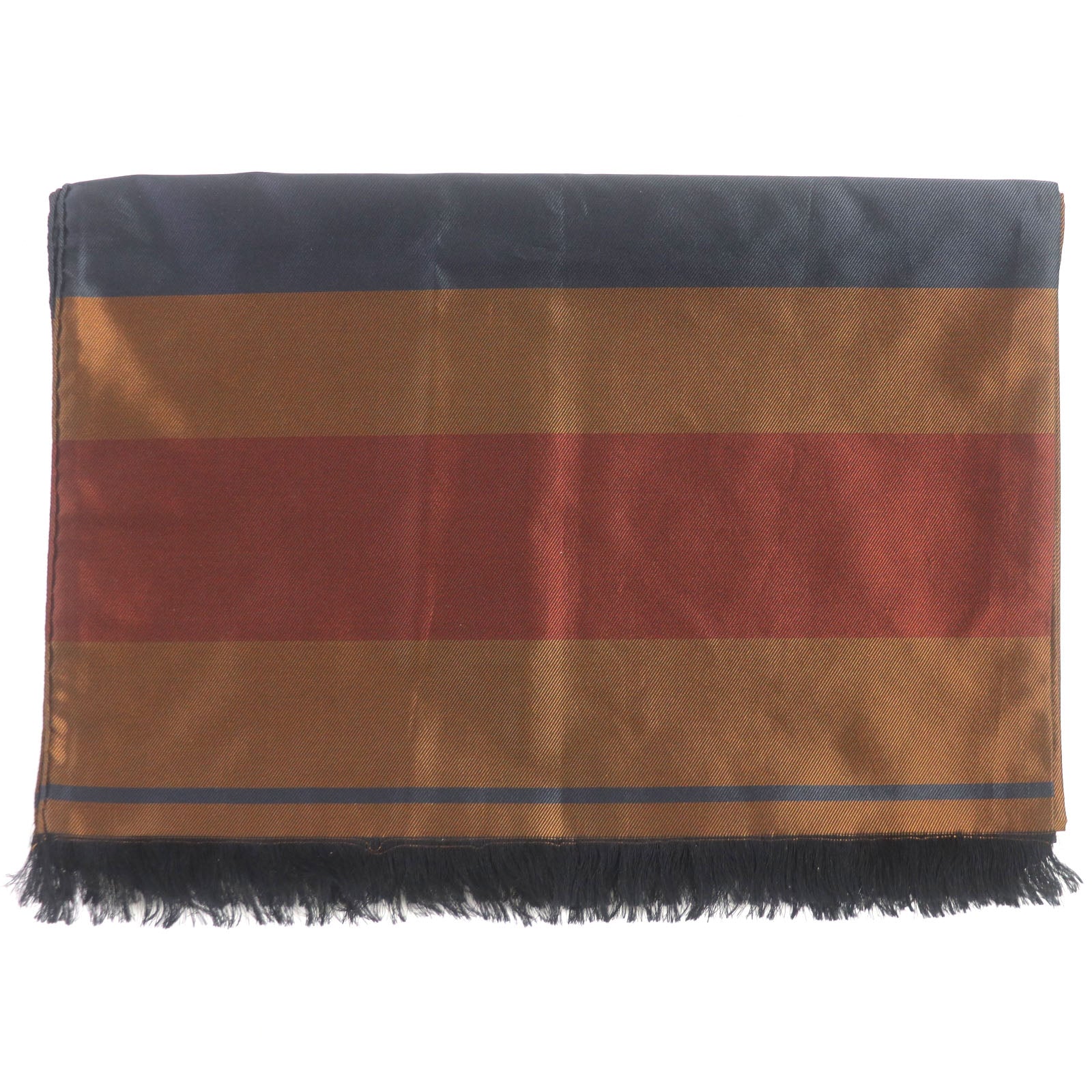 HERMES Silk Stripe Fringe Scarf Brown Red Navy