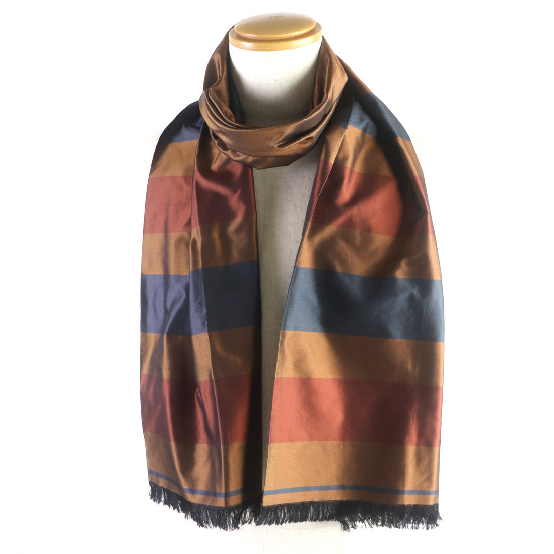 HERMES Silk Border Stripe Fringe Scarf