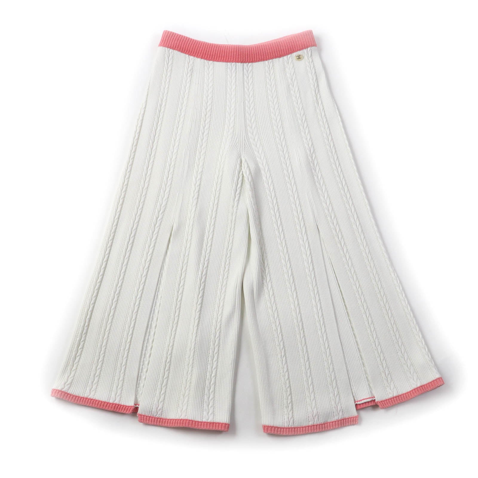 Chanel COCO Mark Knit Pants White Pink 36