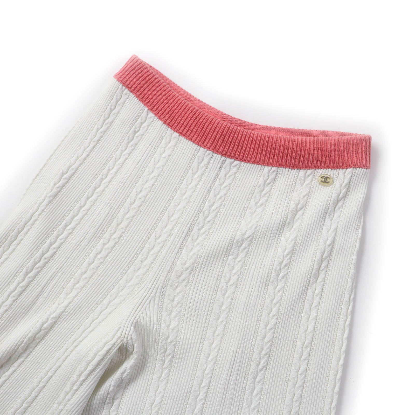 Chanel COCO Mark Knit Pants White Pink 36