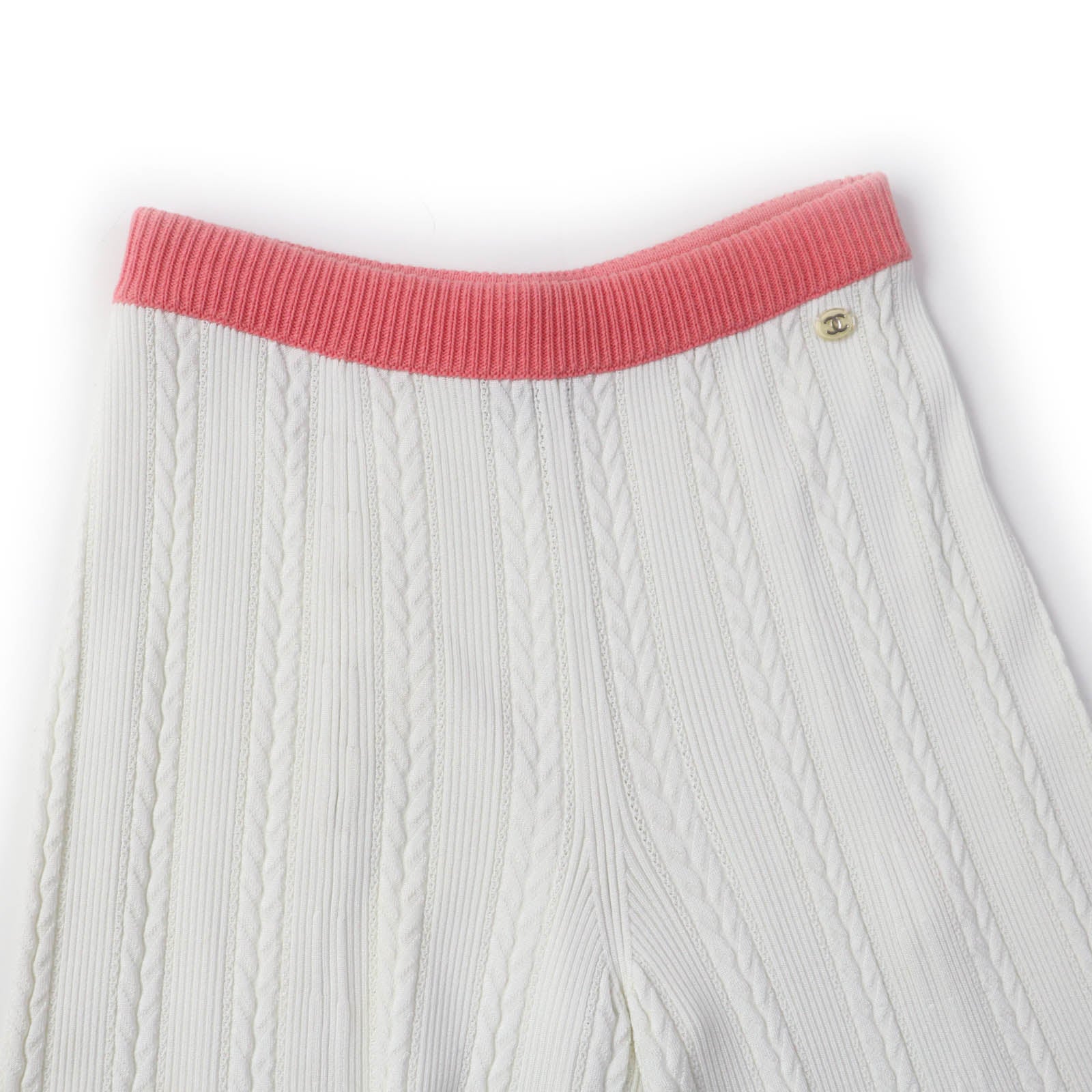 Chanel COCO Mark Knit Pants White Pink 36