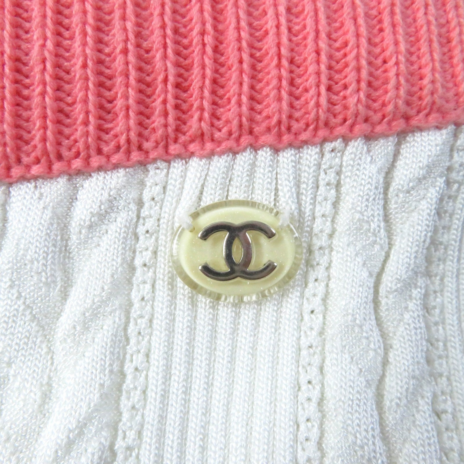 Chanel COCO Mark Knit Pants White Pink 36