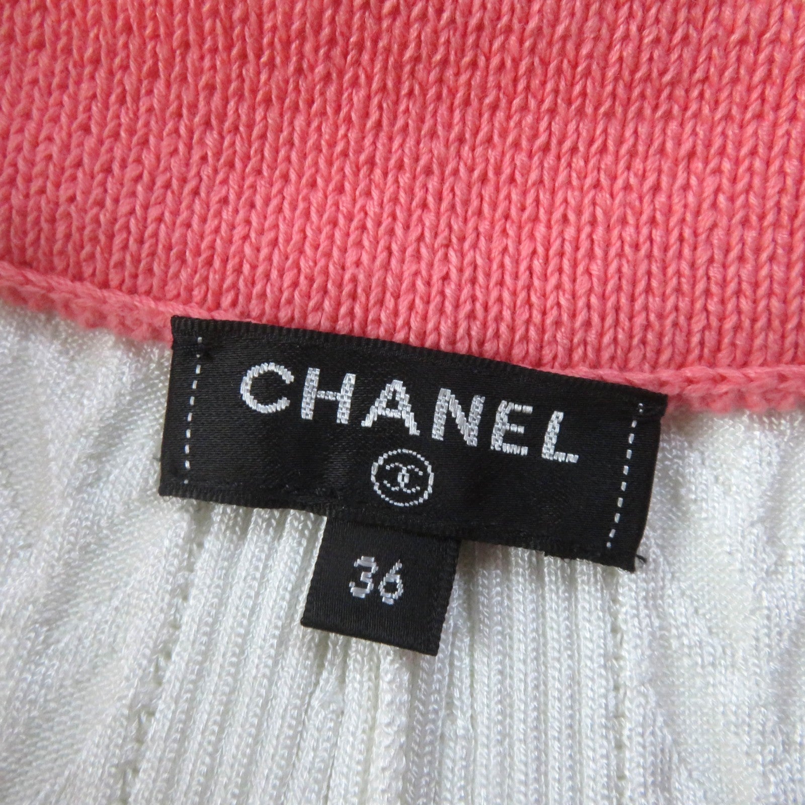 Chanel COCO Mark Knit Pants White Pink 36