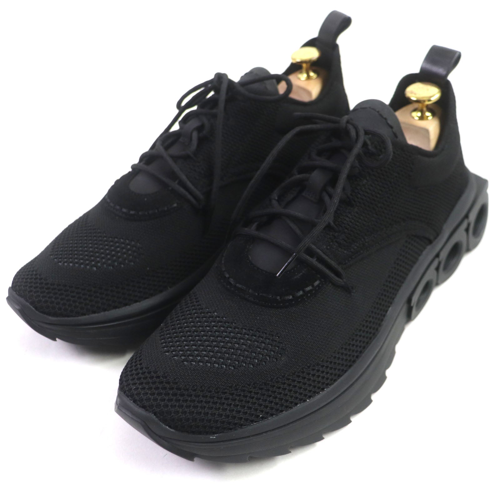 Ferragamo Leather Knit Running Shoes Black 9.5