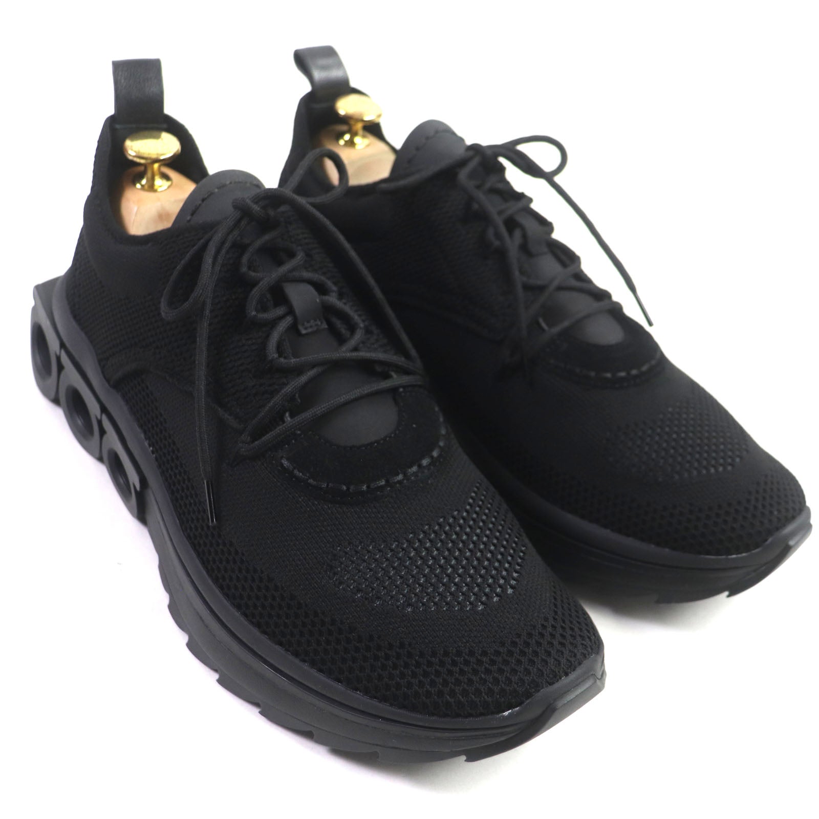 Ferragamo Leather Knit Running Shoes Black 9.5