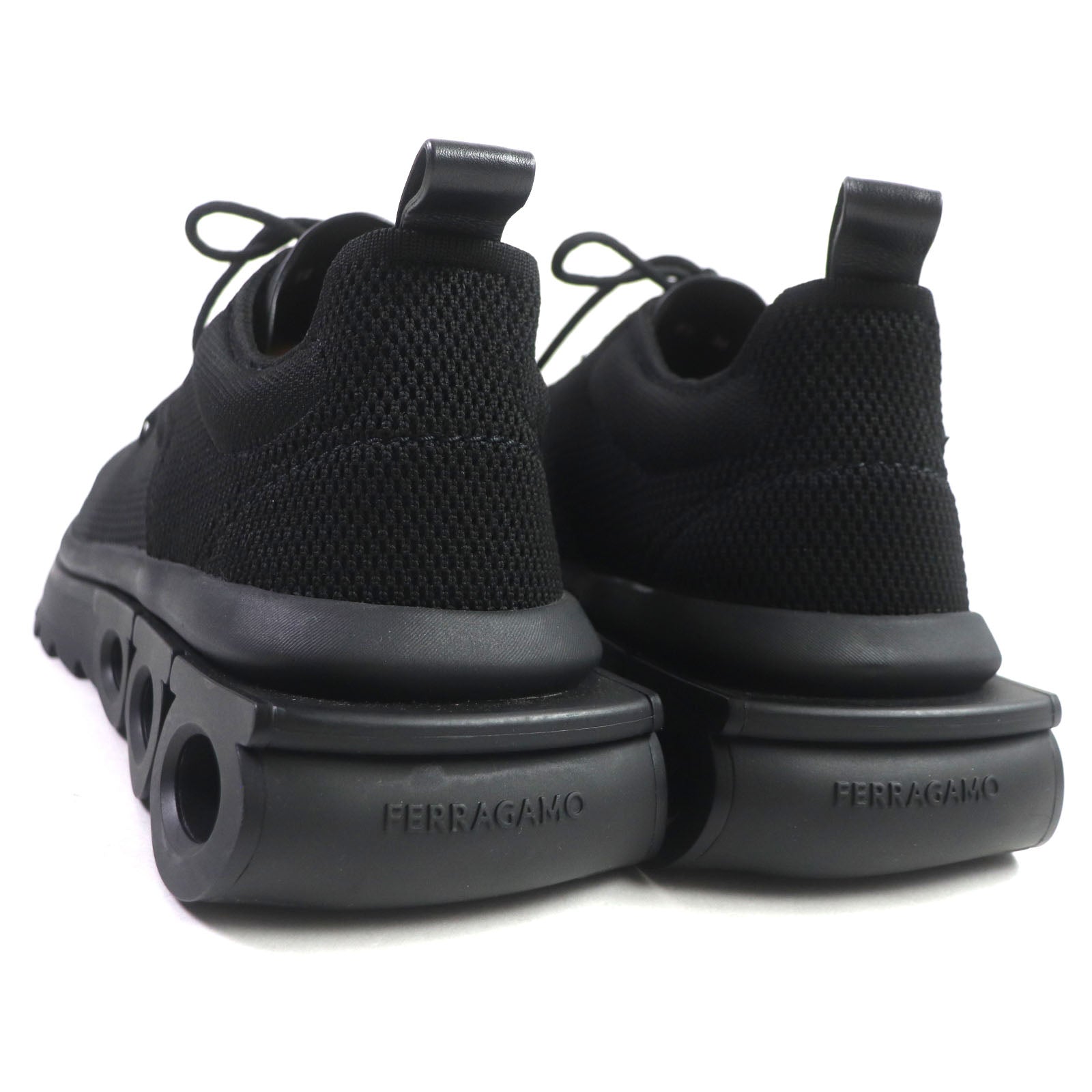 Ferragamo Leather Knit Running Shoes Black 9.5