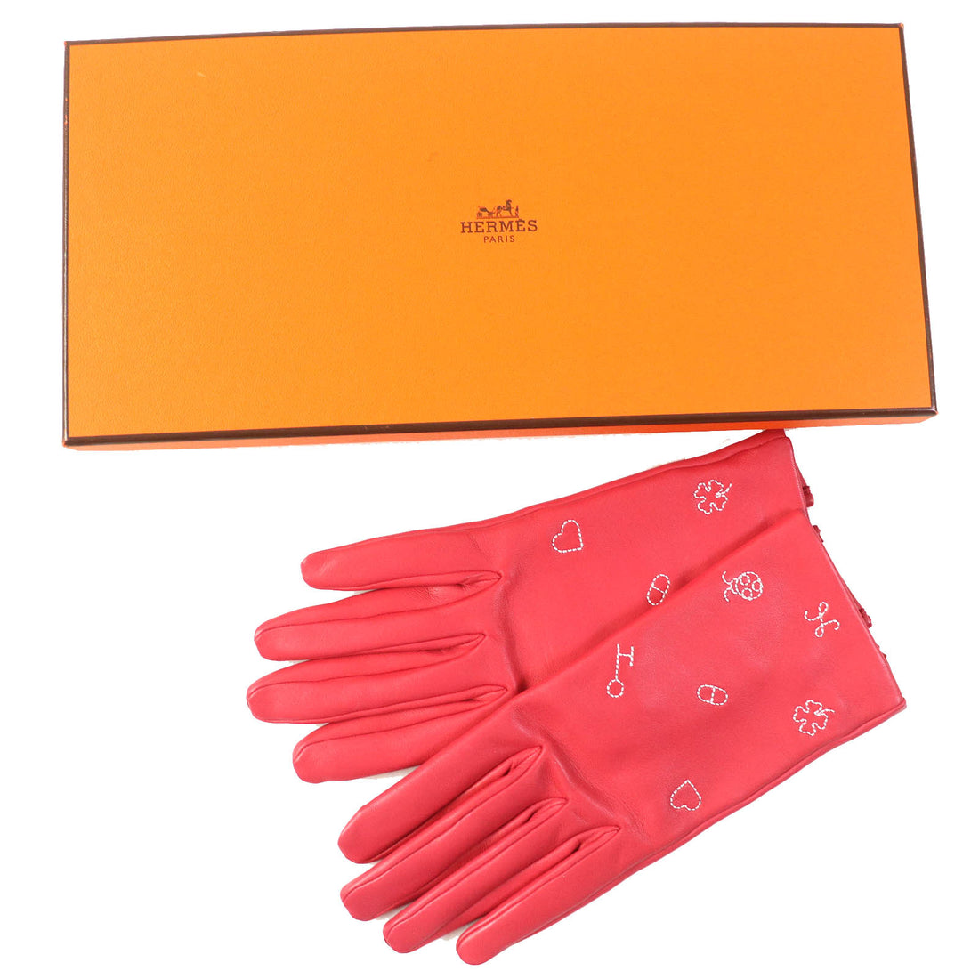 Hermes Lamb Leather Gloves 6.5 Heart Clover Stitch