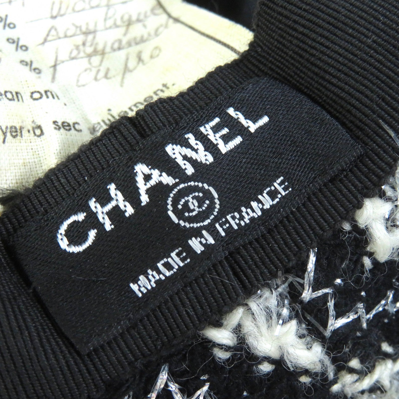 Chanel Vintage Glitter Tweed Hat Black White Silver