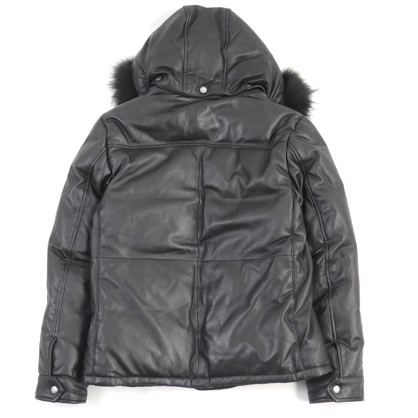 Burberry Lamb Leather Down Jacket with Silver Fox Fur Hood Black M