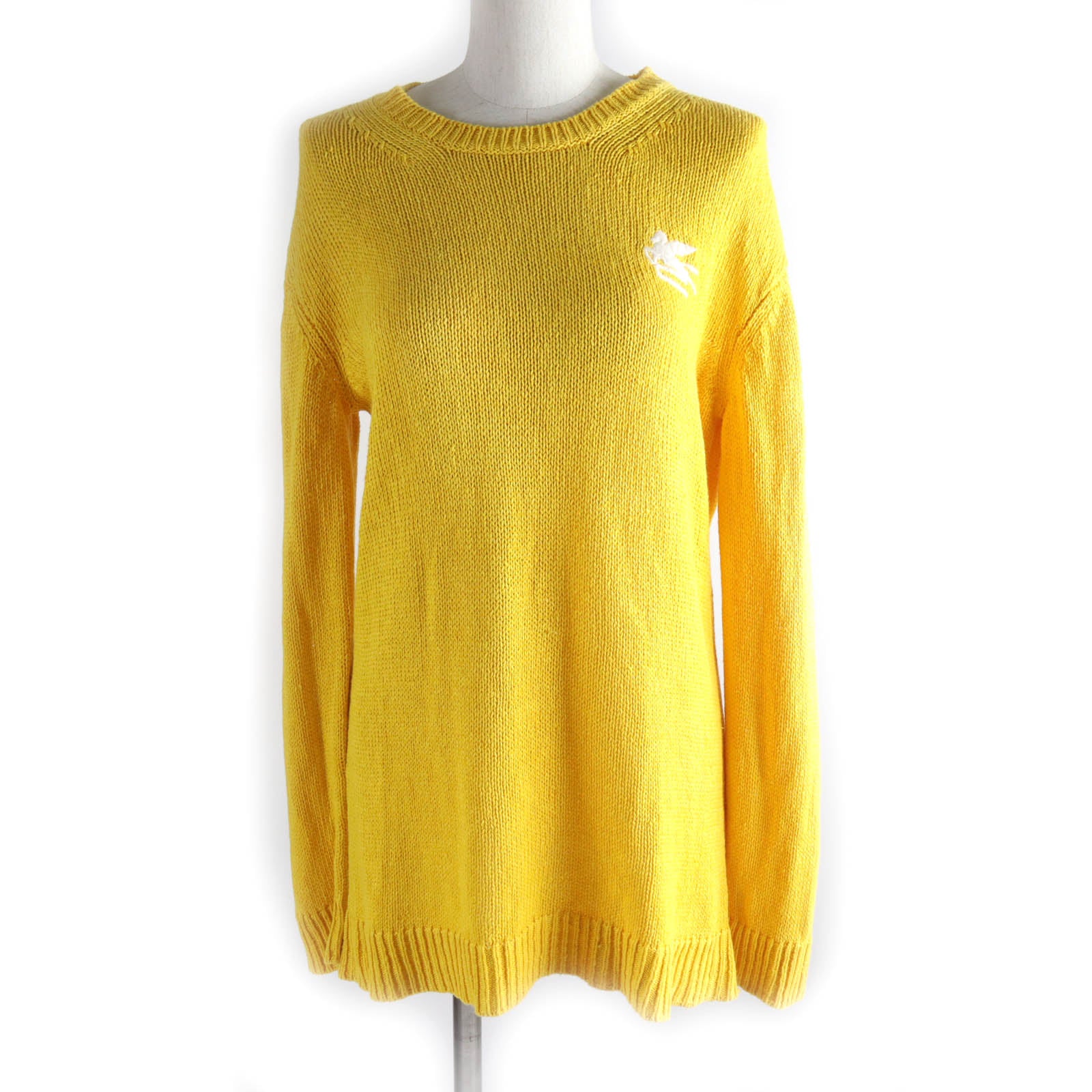 ETRO Linen Silk Embroidered Logo Crew Neck Knit Yellow 38