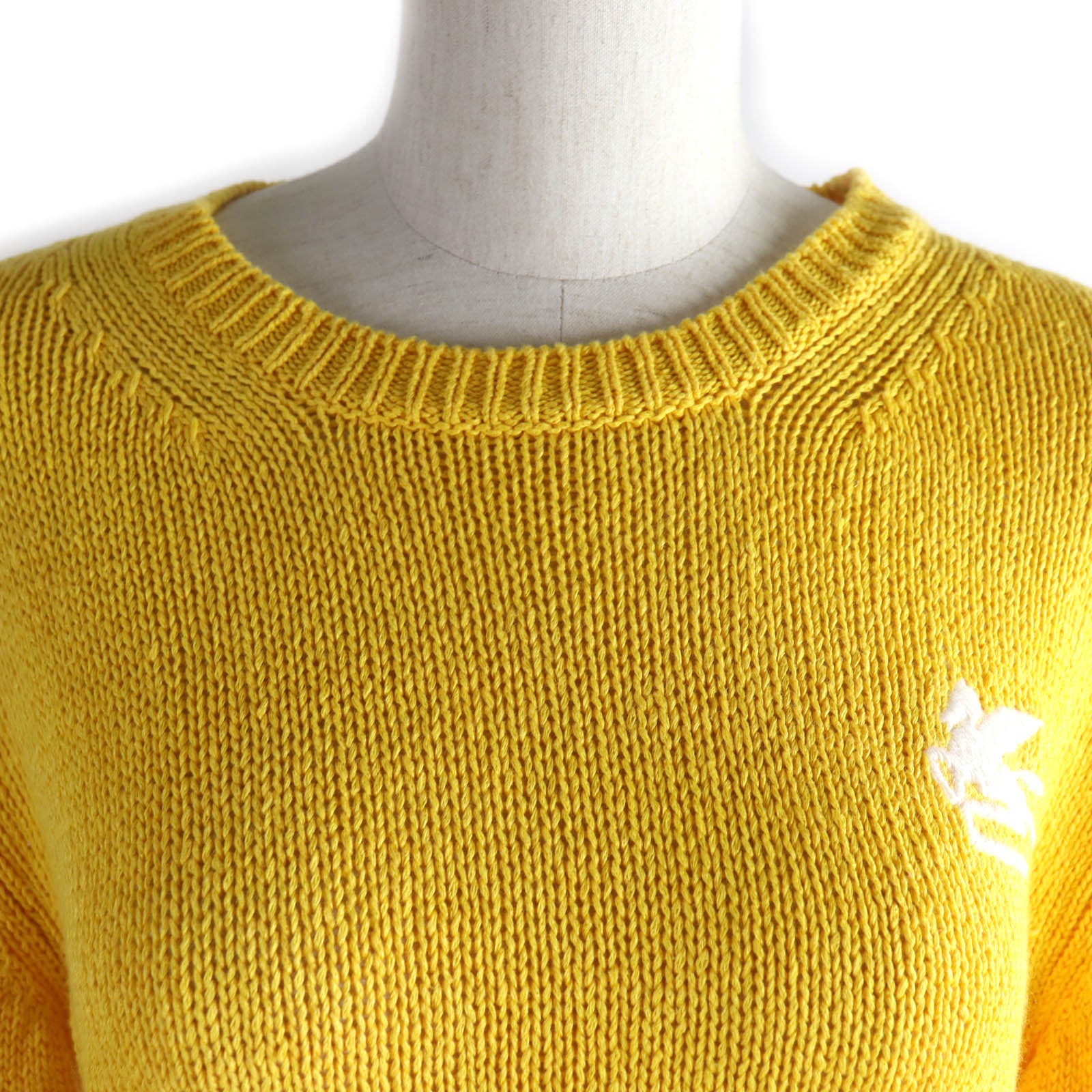 ETRO Linen Silk Embroidered Logo Crew Neck Knit Yellow 38