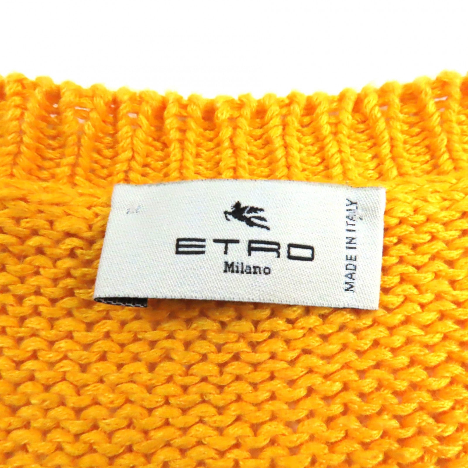 ETRO Linen Silk Embroidered Logo Crew Neck Knit Yellow 38