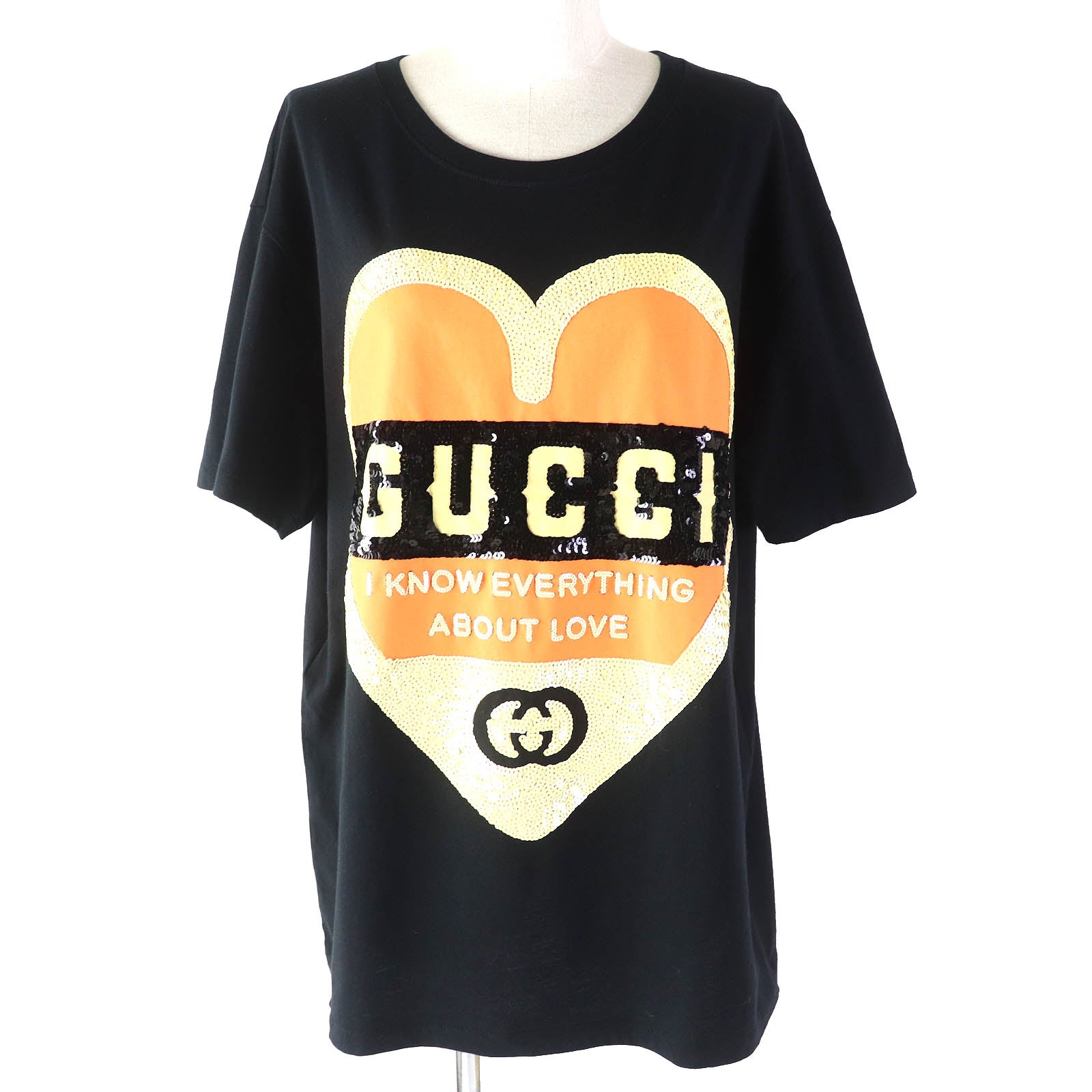 GUCCI Logo Heart Sequins T-shirt Black L