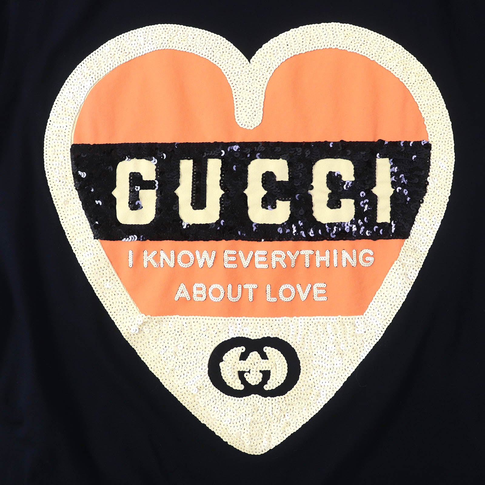 GUCCI Logo Heart Sequins T-shirt Black L