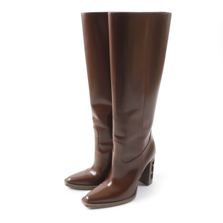 Fendi F Logo Leather Knee-high Boots Brown 37