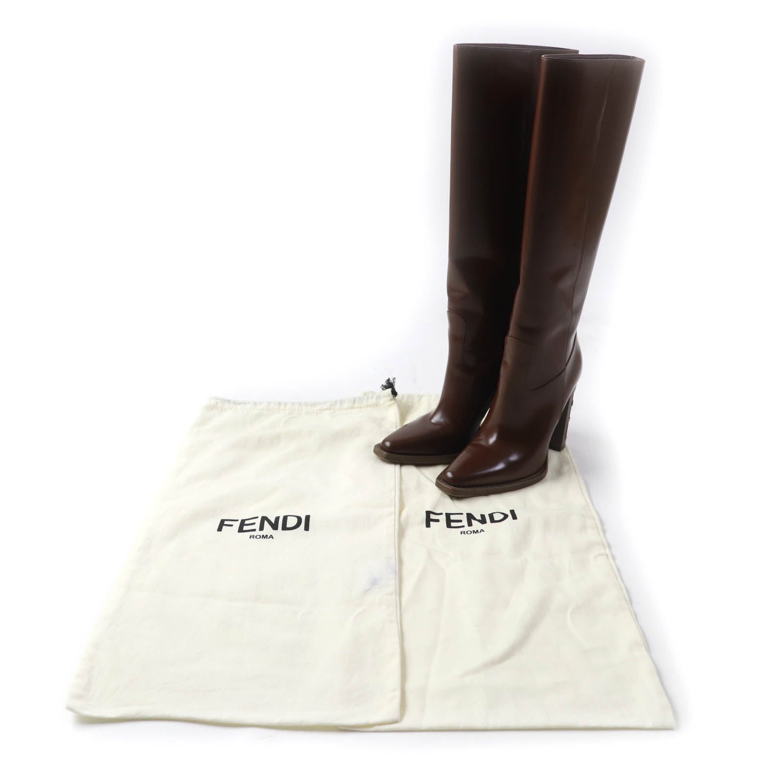 Fendi F Logo Leather Knee-high Boots Brown 37