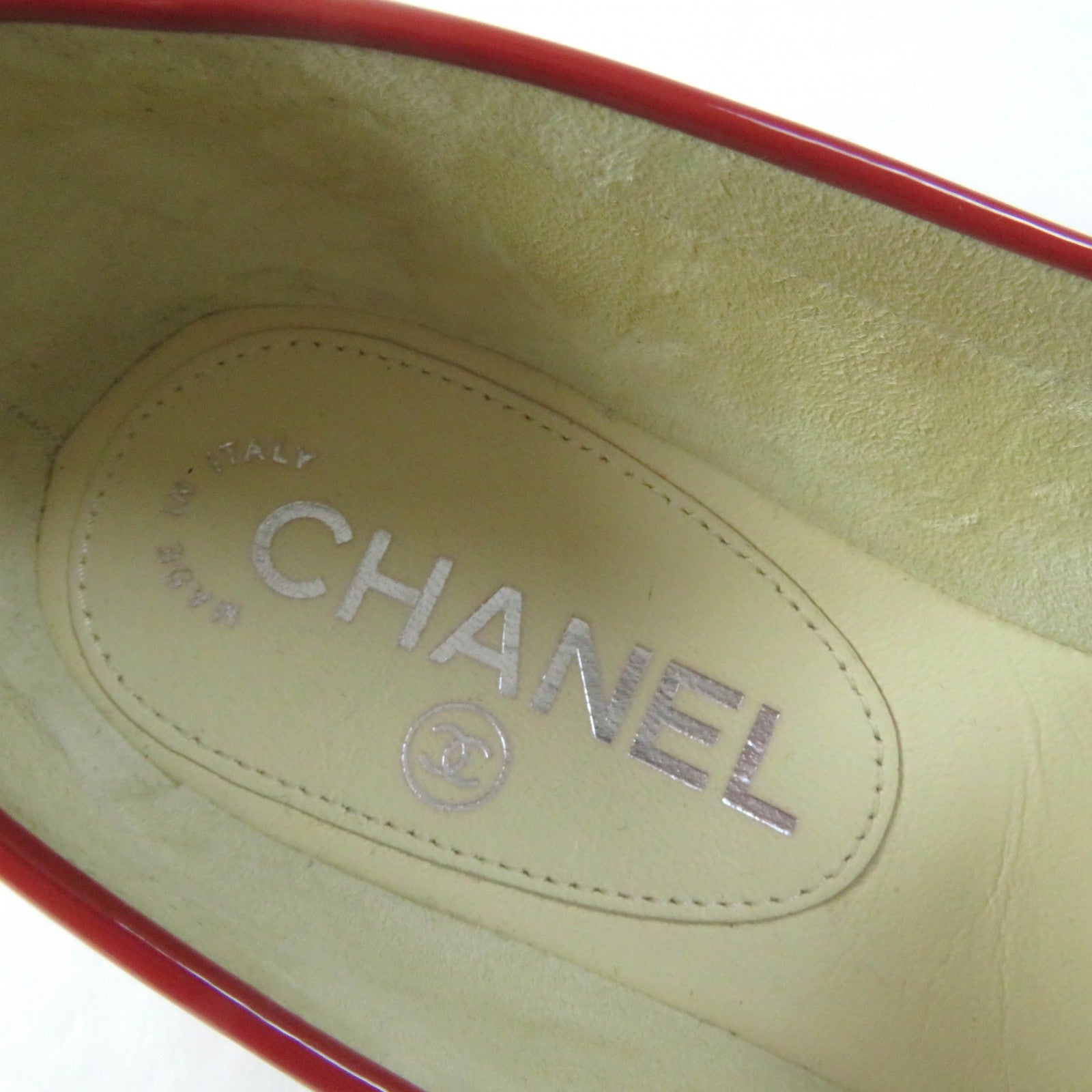 Chanel Patent Leather Loafers Red Silver 35 1/2C