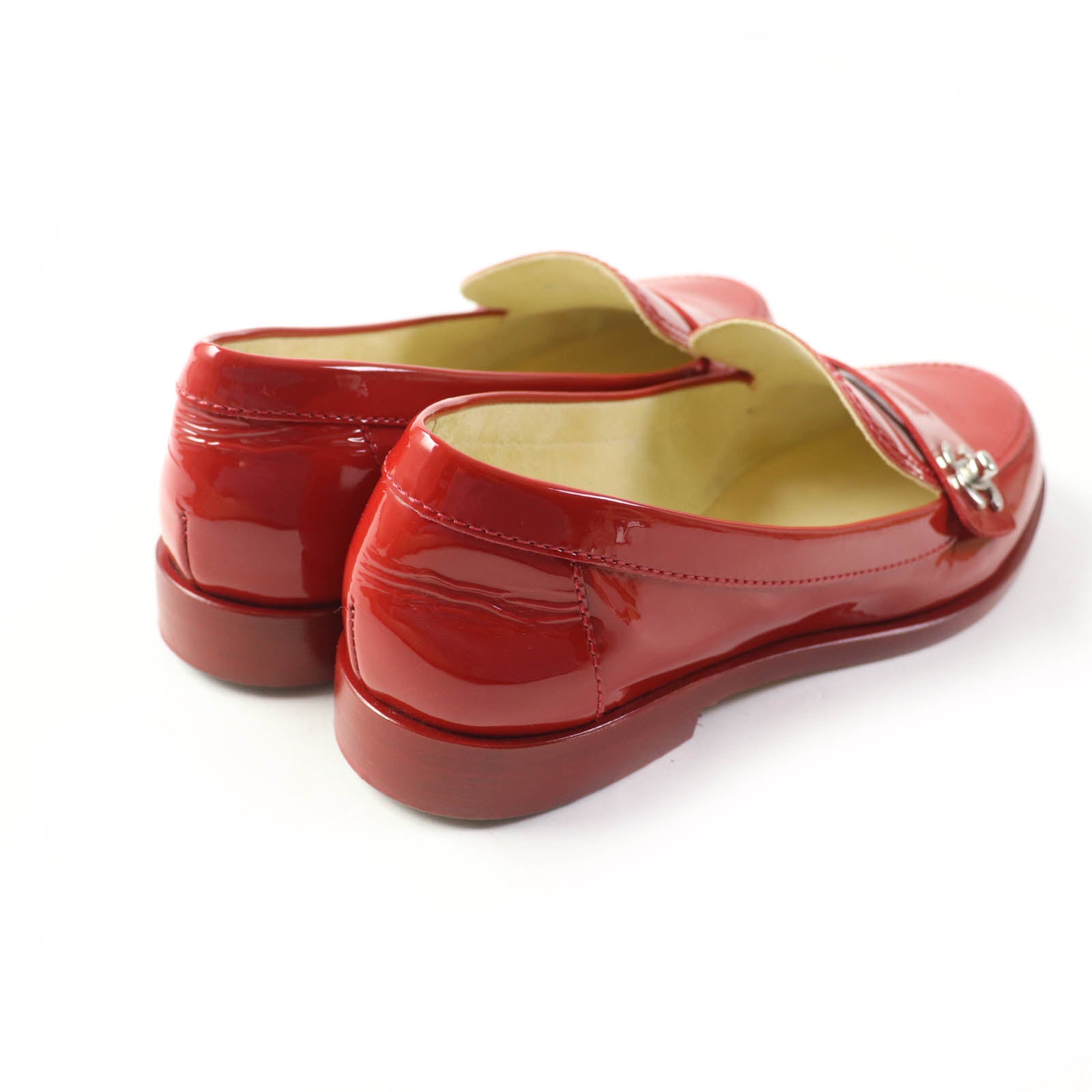 Chanel Patent Leather Loafers Red Silver 35 1/2C