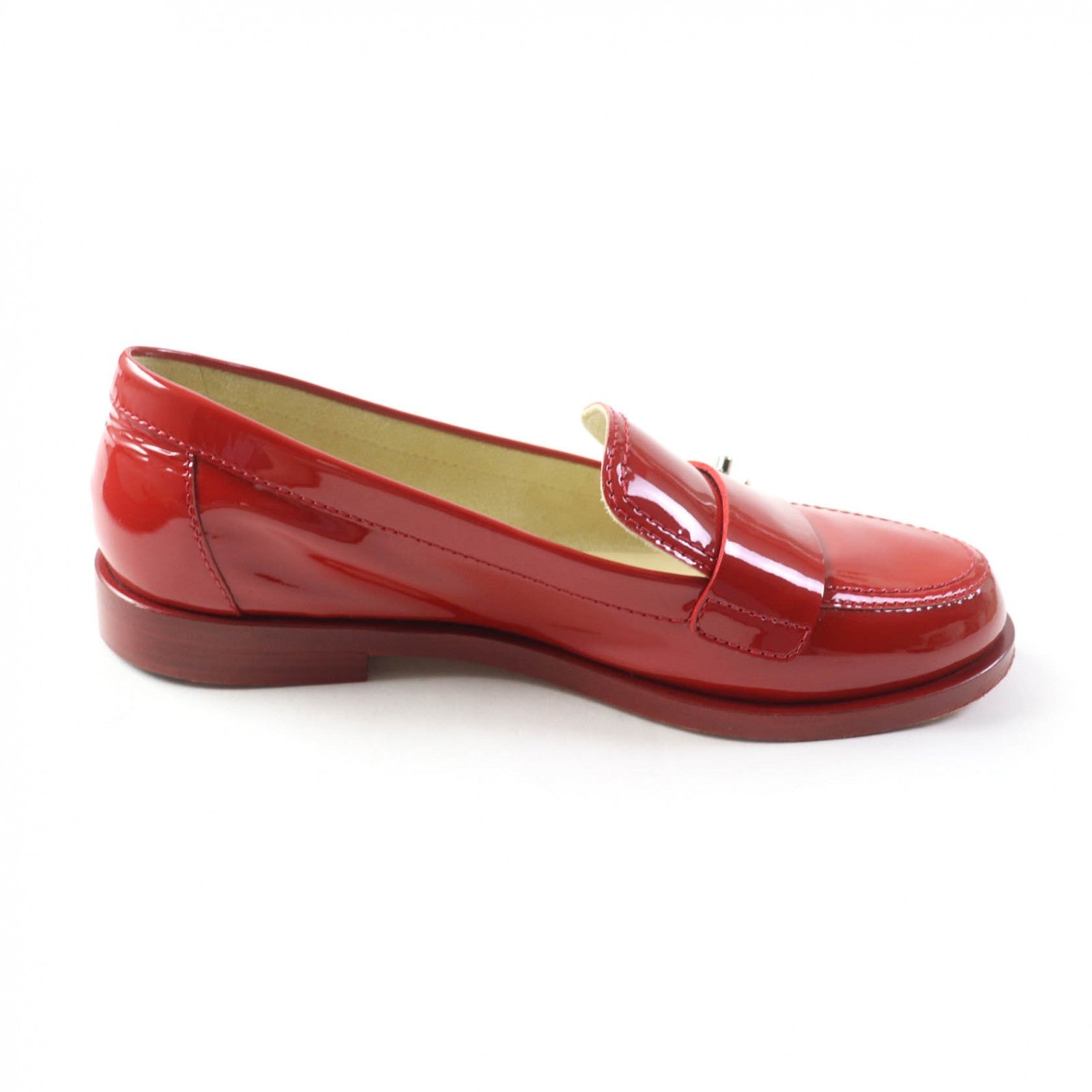 Chanel Patent Leather Loafers Red Silver 35 1/2C