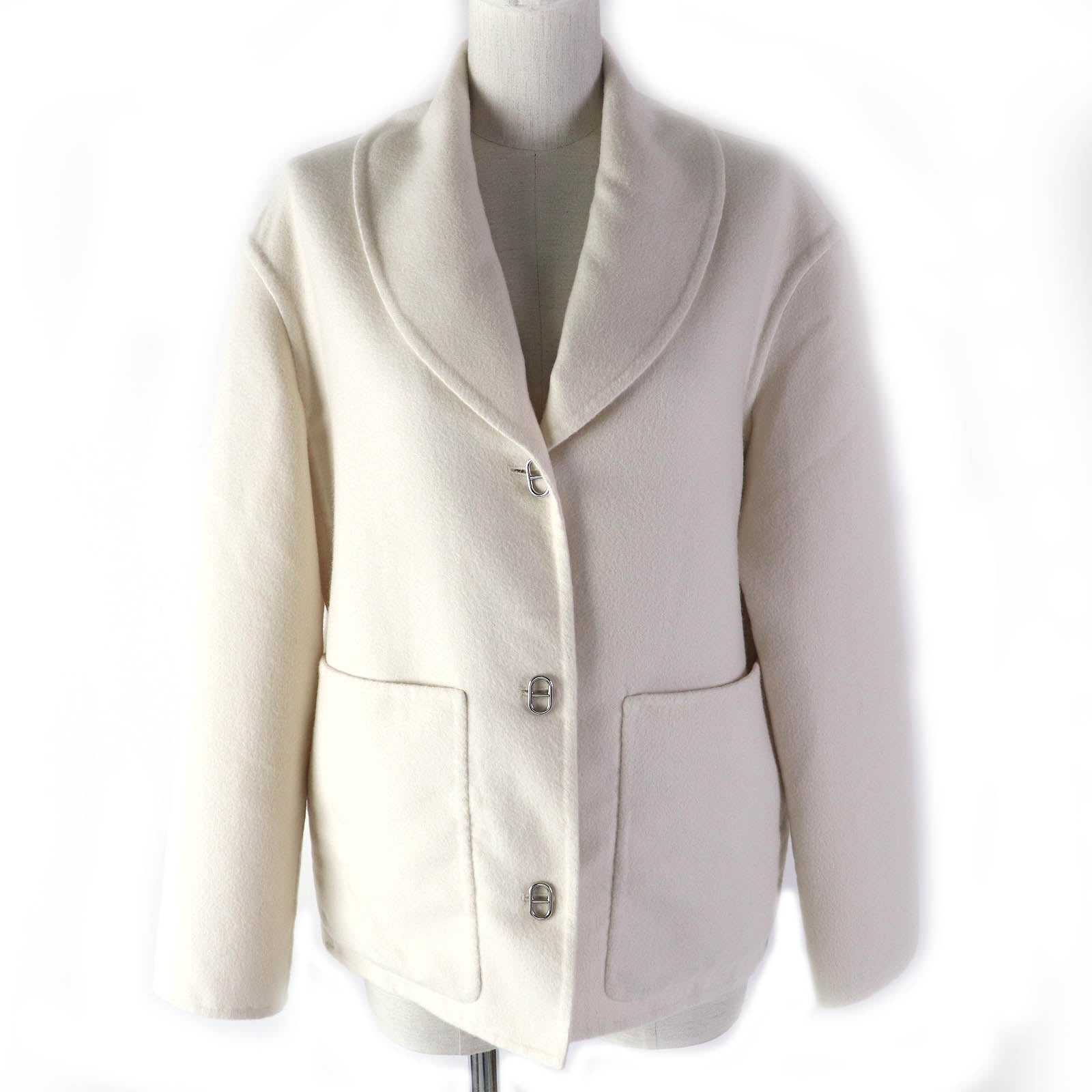 Hermes Cashmere Chaine d'Ancre Coat White 38