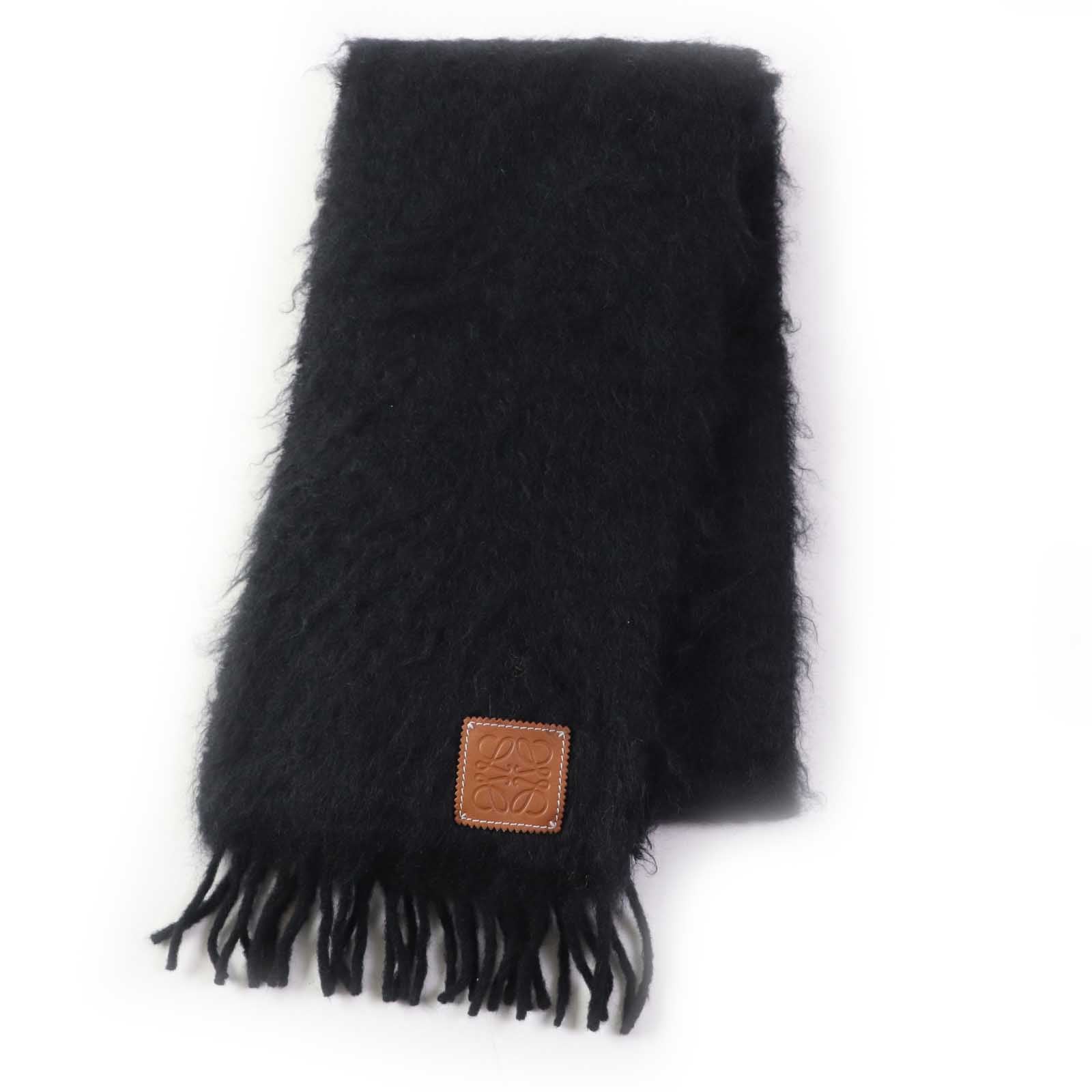 Loewe Mohair Wool Anagram Leather Patch Scarf