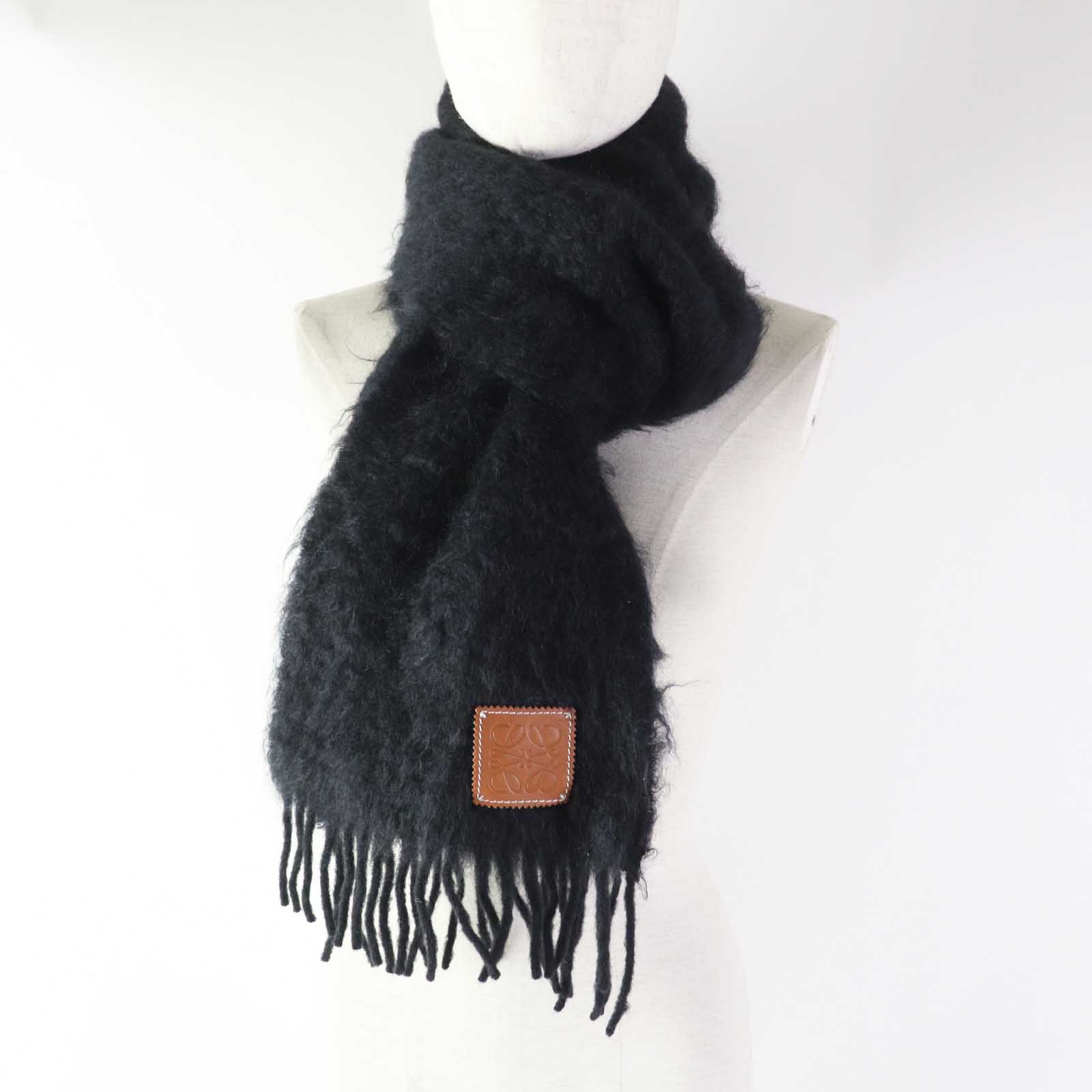 Loewe Mohair Wool Anagram Leather Patch Scarf