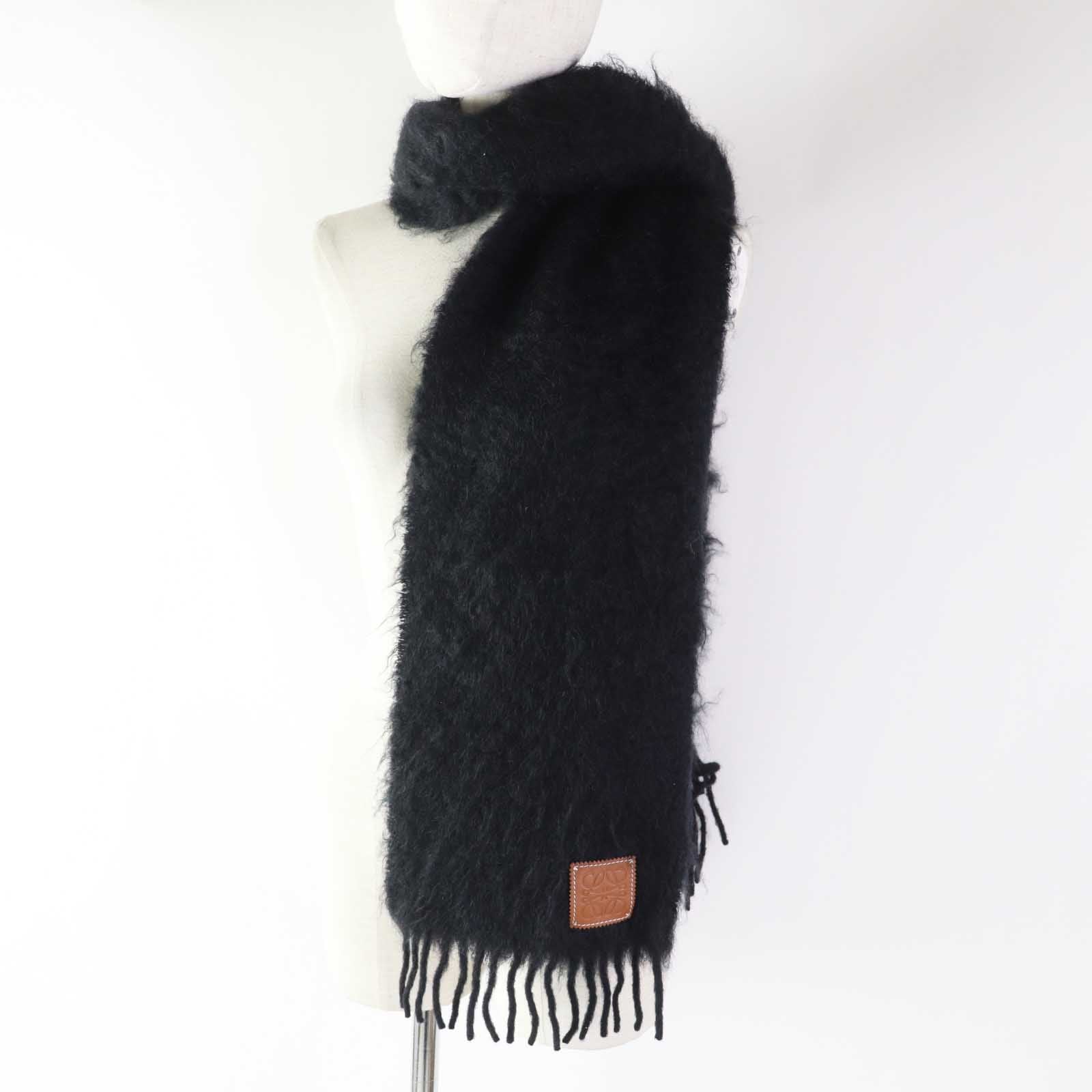 Loewe Mohair Wool Anagram Leather Patch Scarf