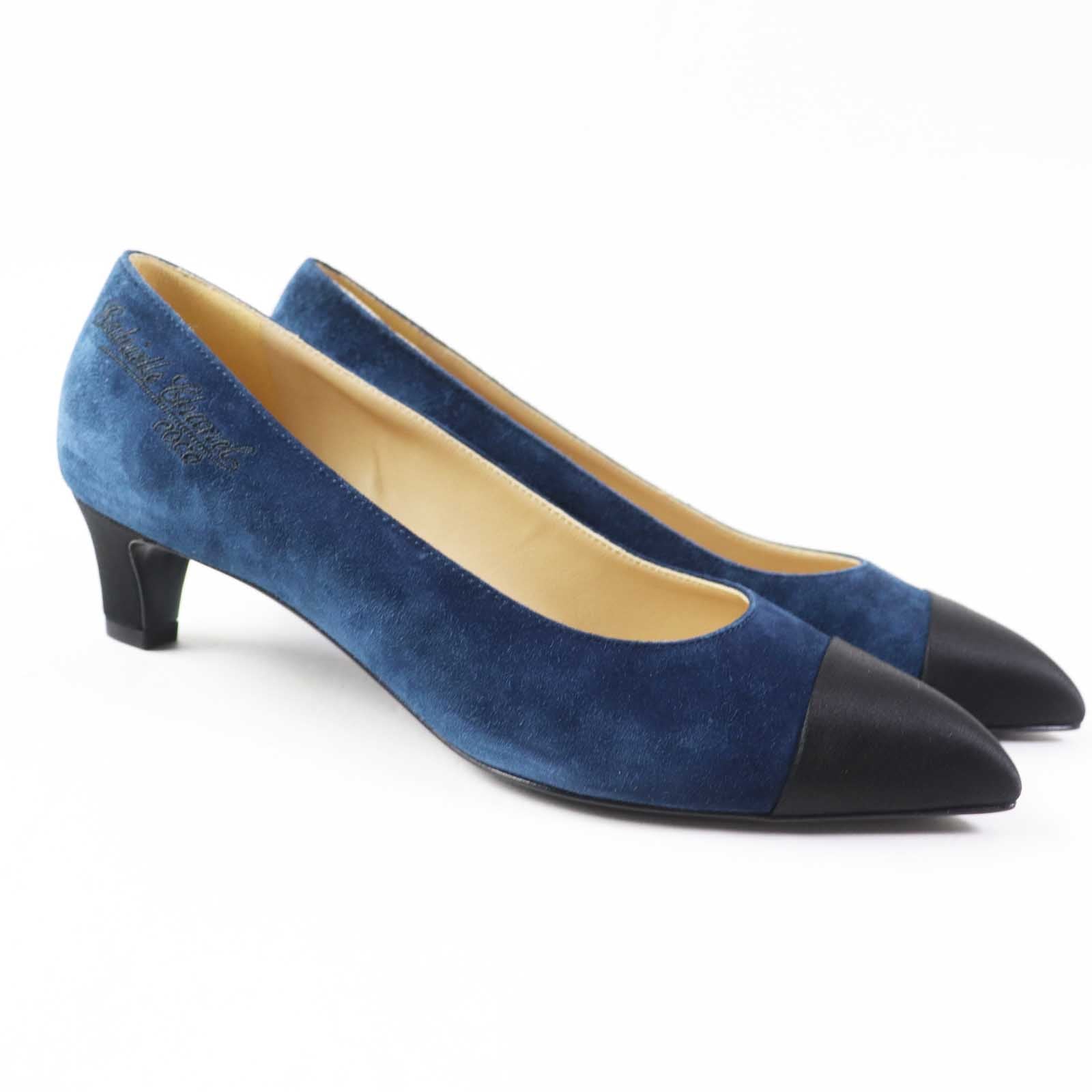 Chanel Suede Calfskin Satin Bi-color Pumps 35.5