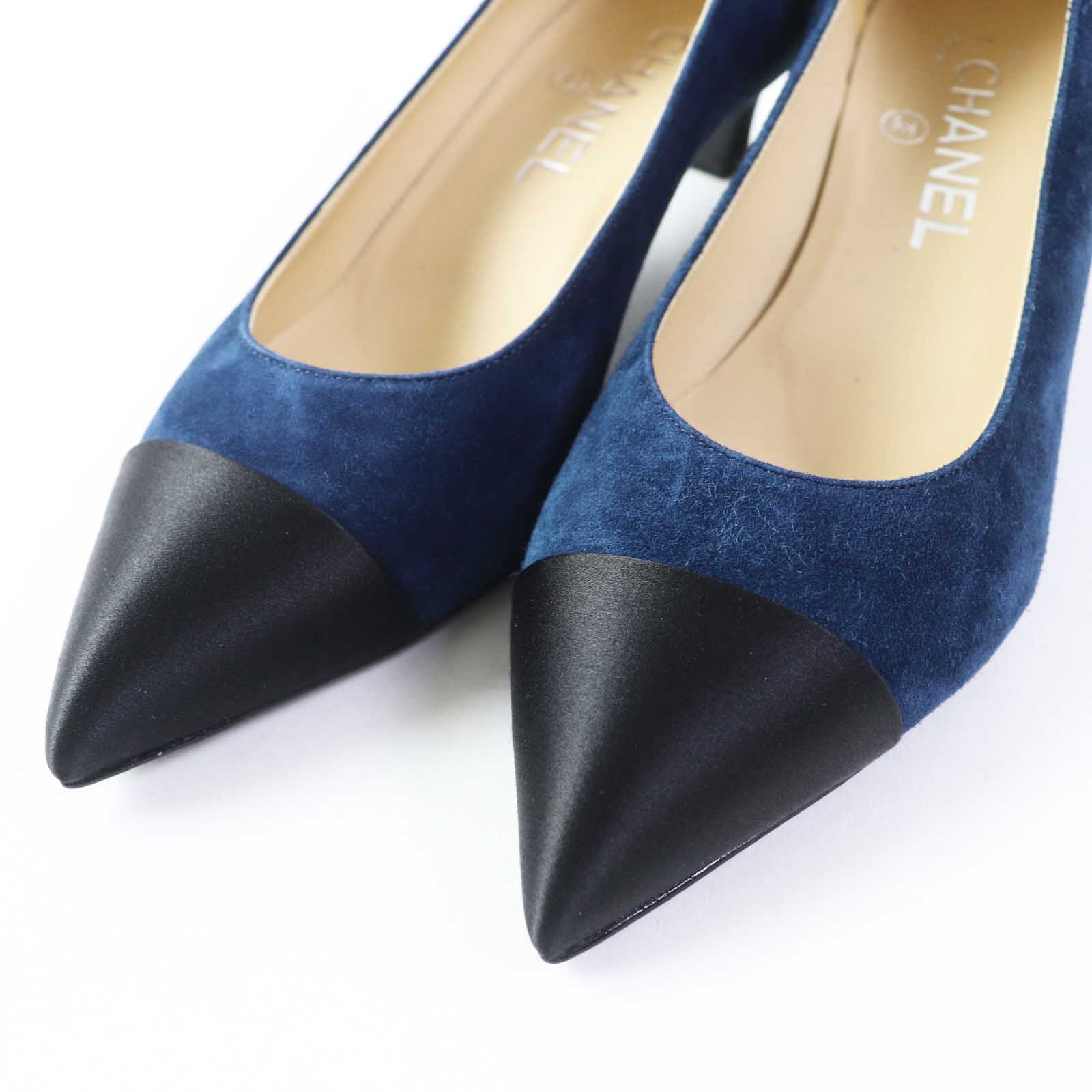 Chanel Suede Calfskin Satin Bi-color Pumps 35.5