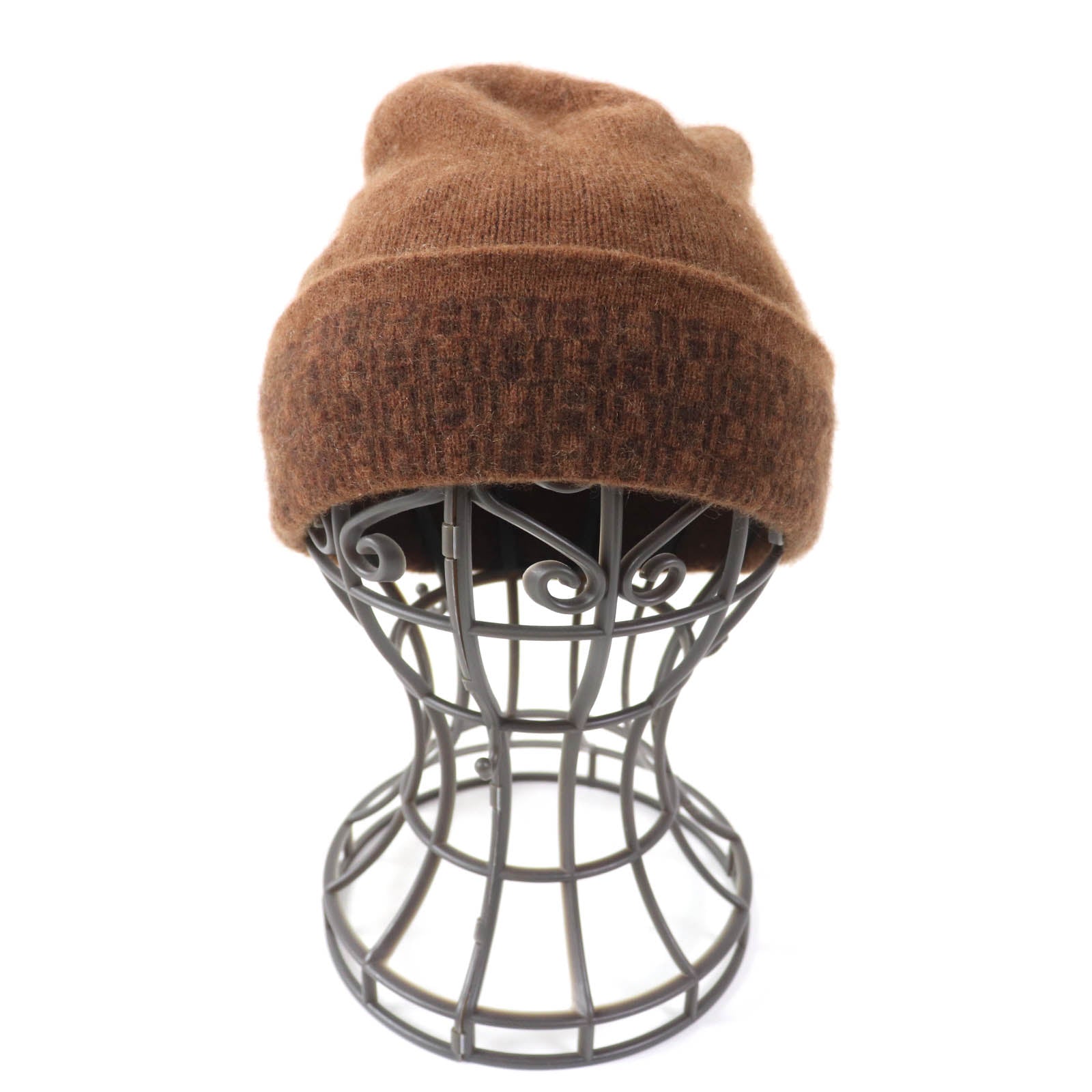 HERMES Cashmere Knit Hat Brown Women