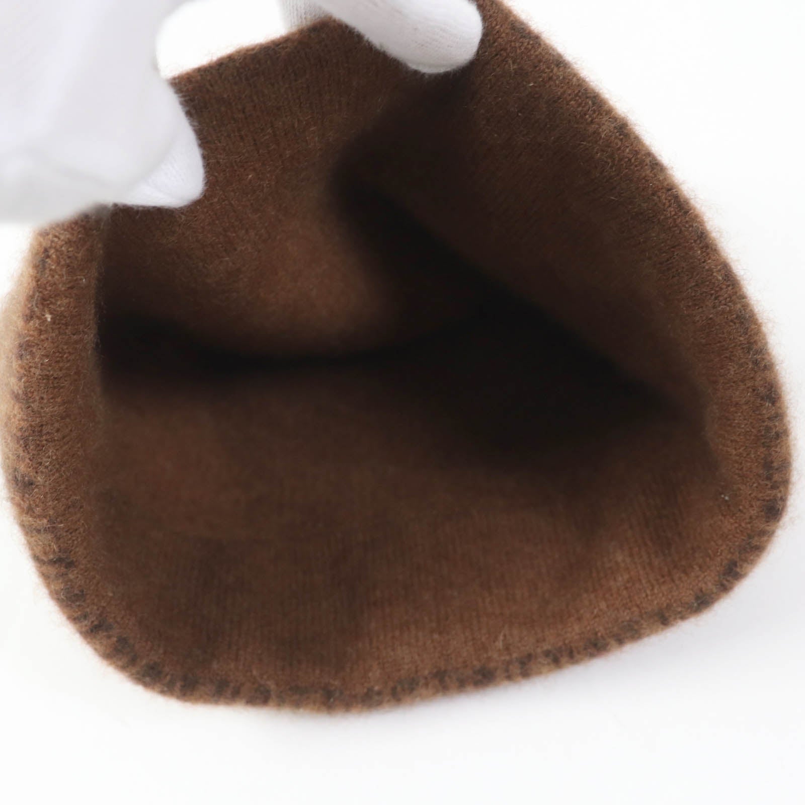 HERMES Cashmere Knit Hat Brown Women