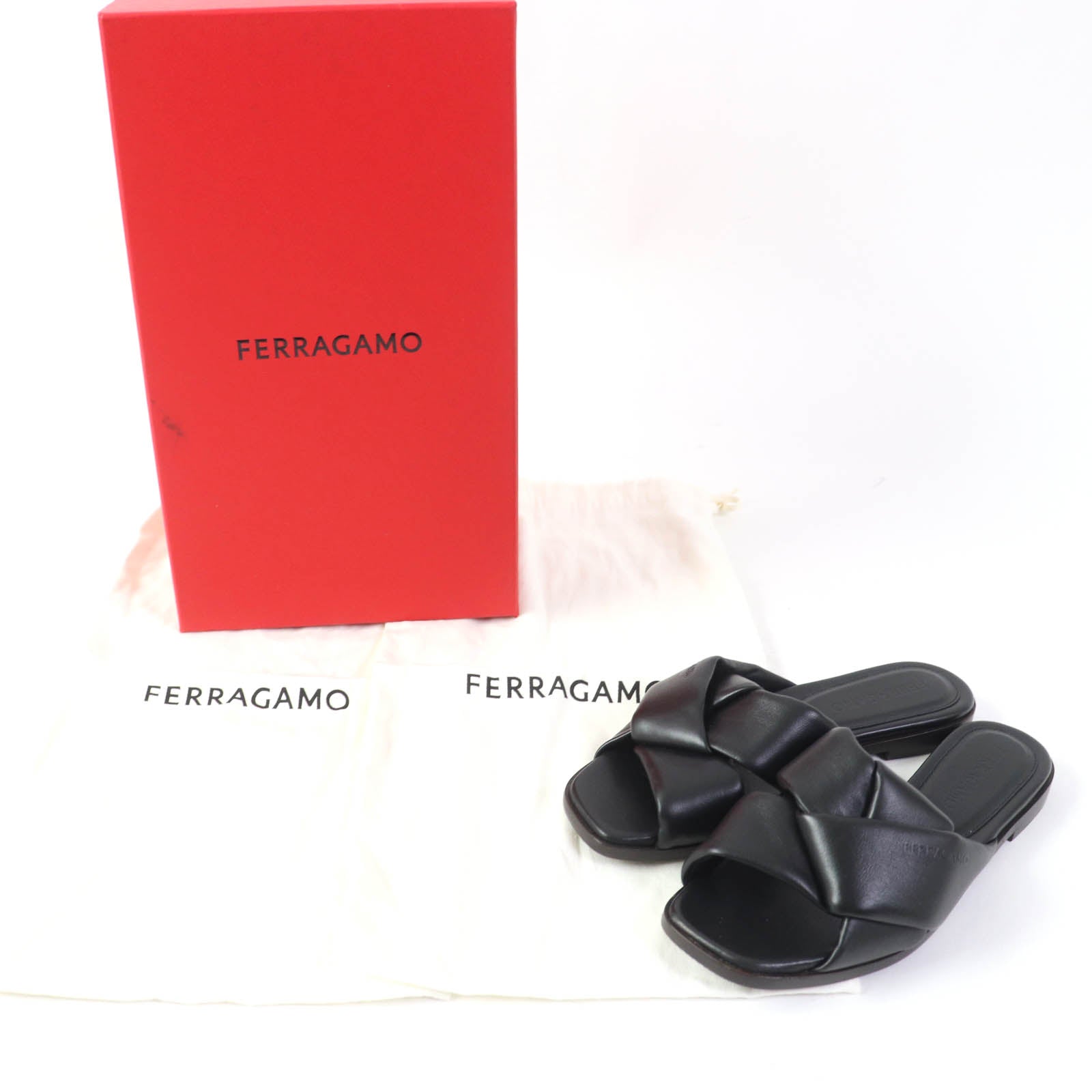 Ferragamo ALRAI Logo Slide Sandals Leather