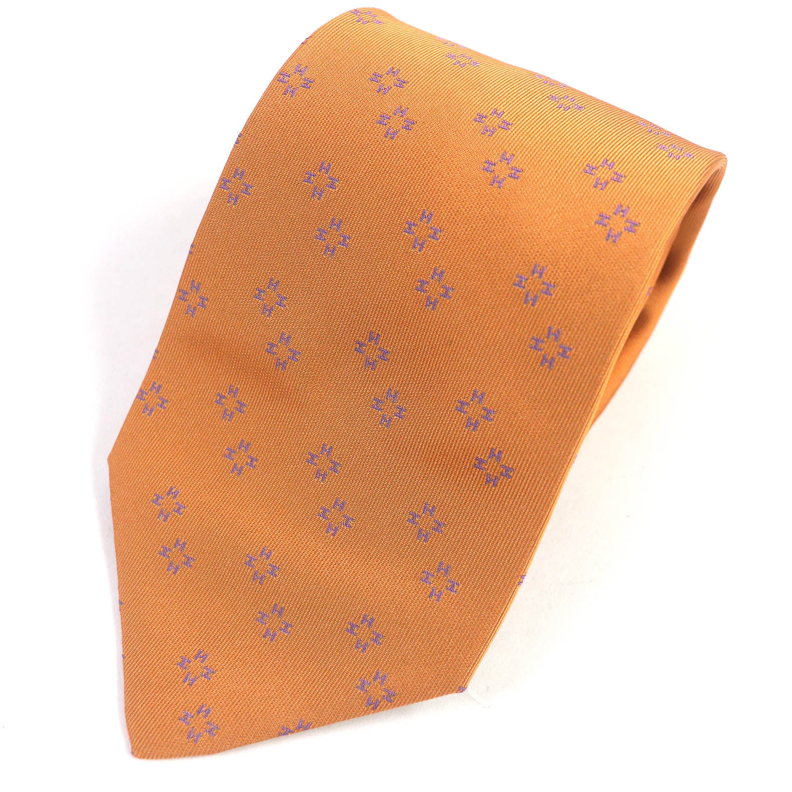 HERMES Silk H Logo Pattern Tie Orange