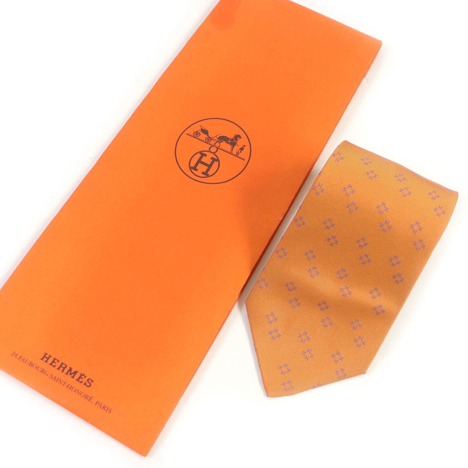 HERMES Silk H Logo Pattern Tie Orange