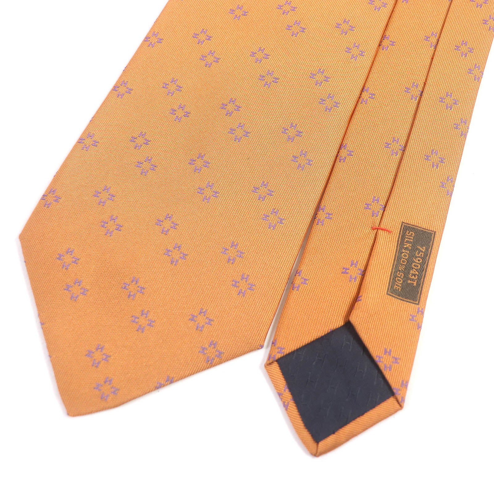 HERMES Silk H Logo Pattern Tie Orange