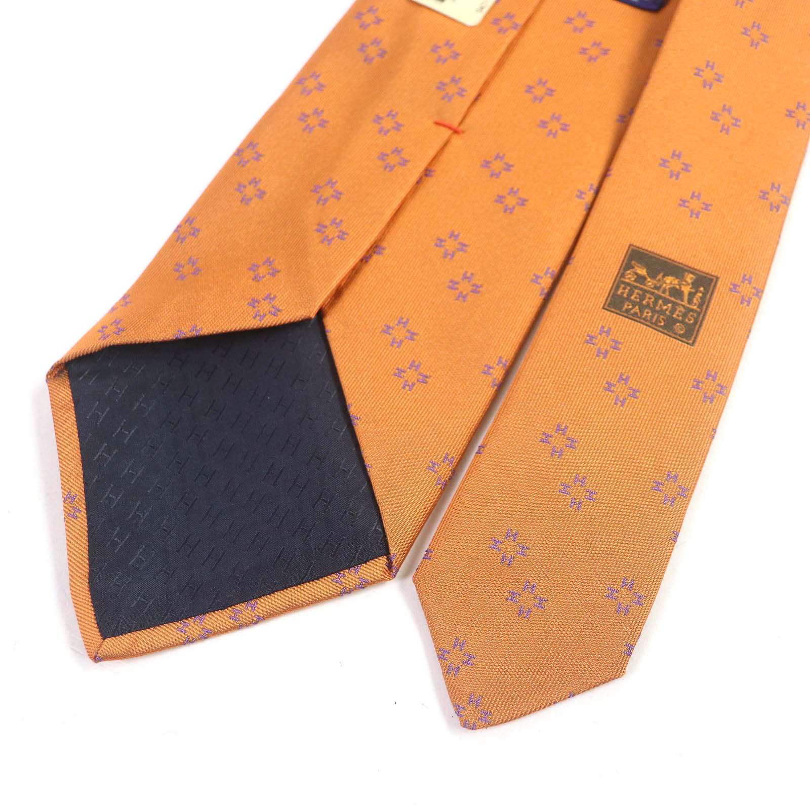 HERMES Silk H Logo Pattern Tie Orange