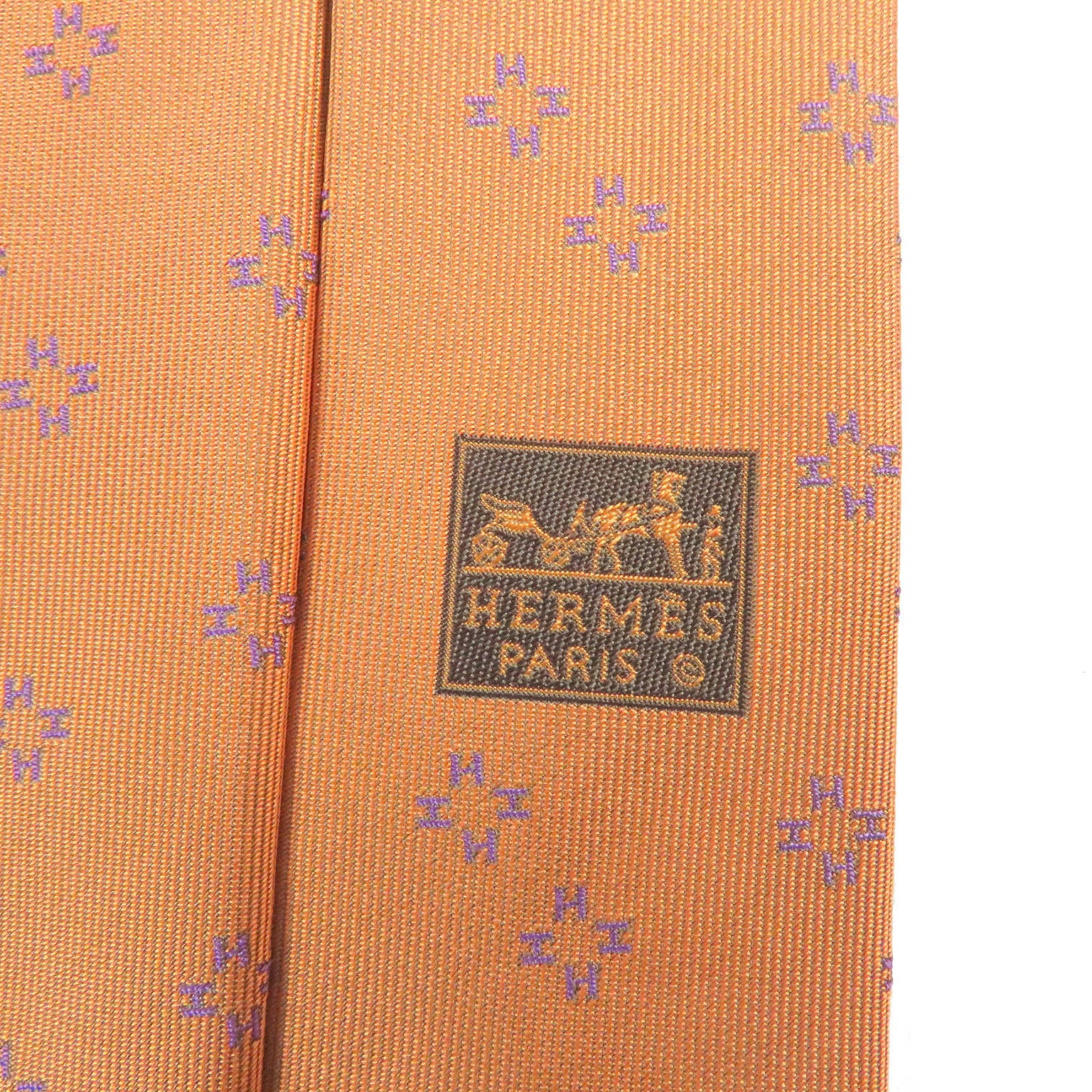 HERMES Silk H Logo Pattern Tie Orange