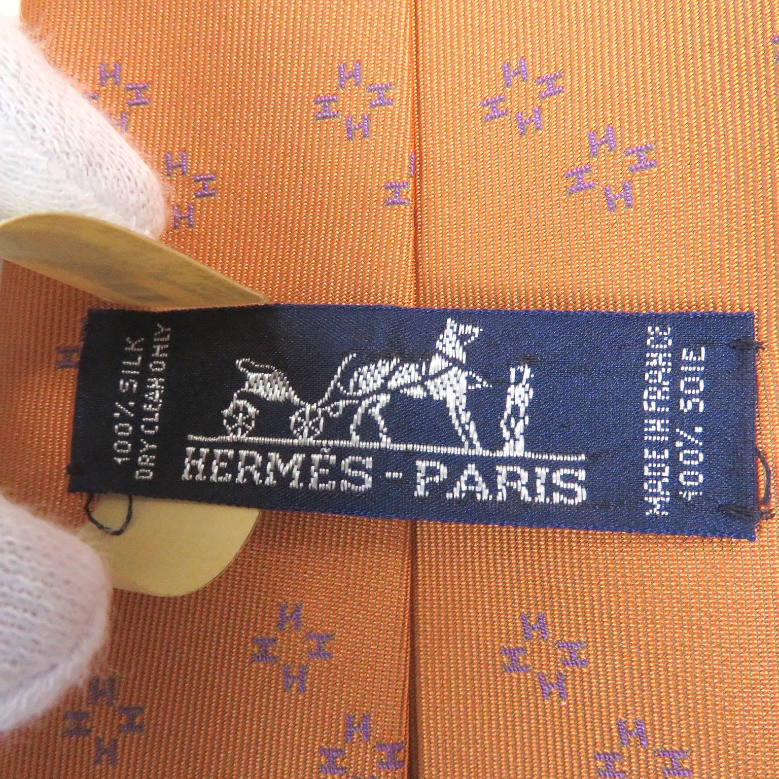 HERMES Silk H Logo Pattern Tie Orange