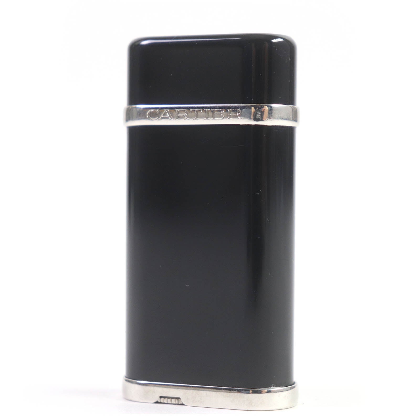 Cartier Godron Lacquer Gas Lighter Black Silver